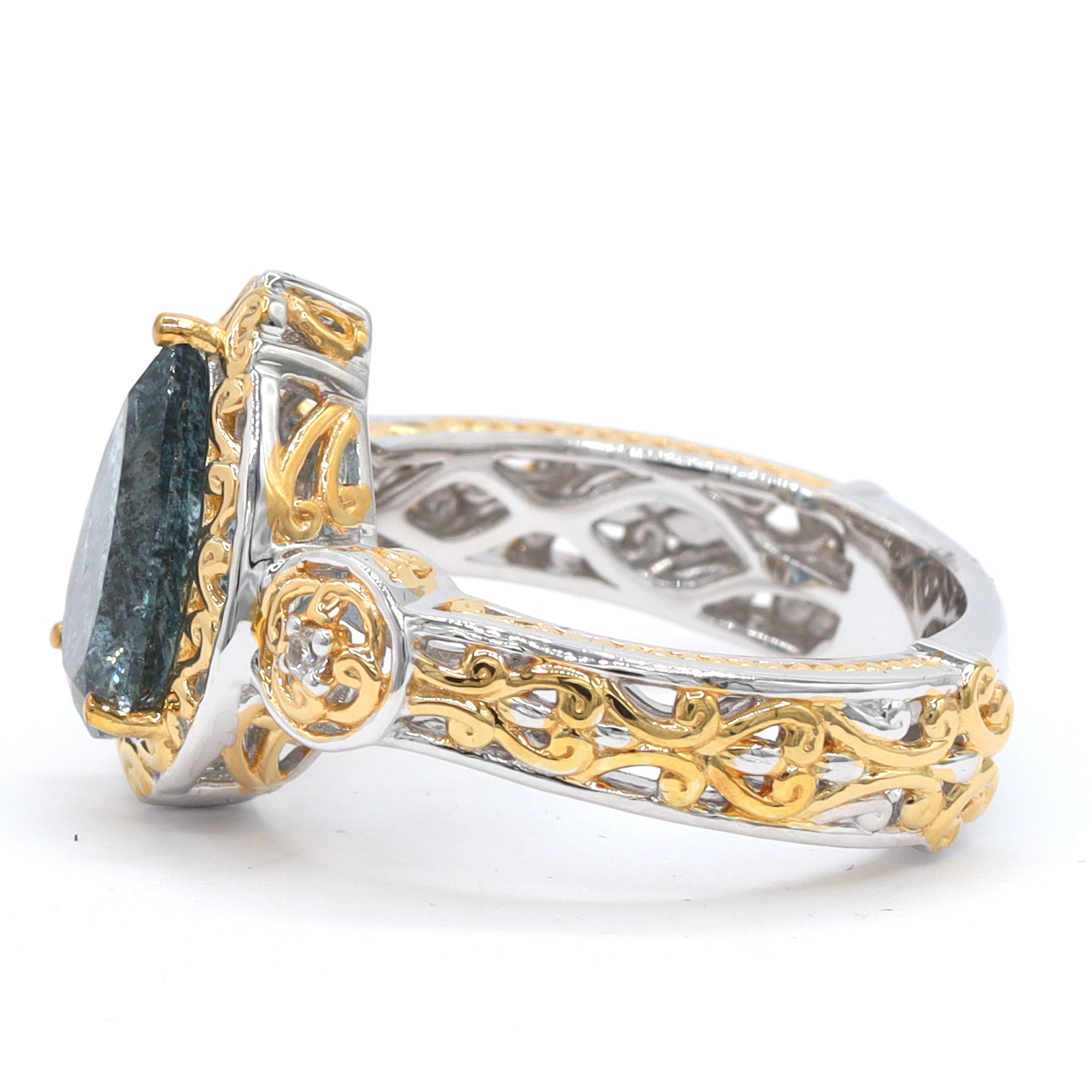 Gems en Vogue One-of-a-Kind 24K Palladium Silver 2.37ctw Tanzanian Aquamarine & White Zircon Ring