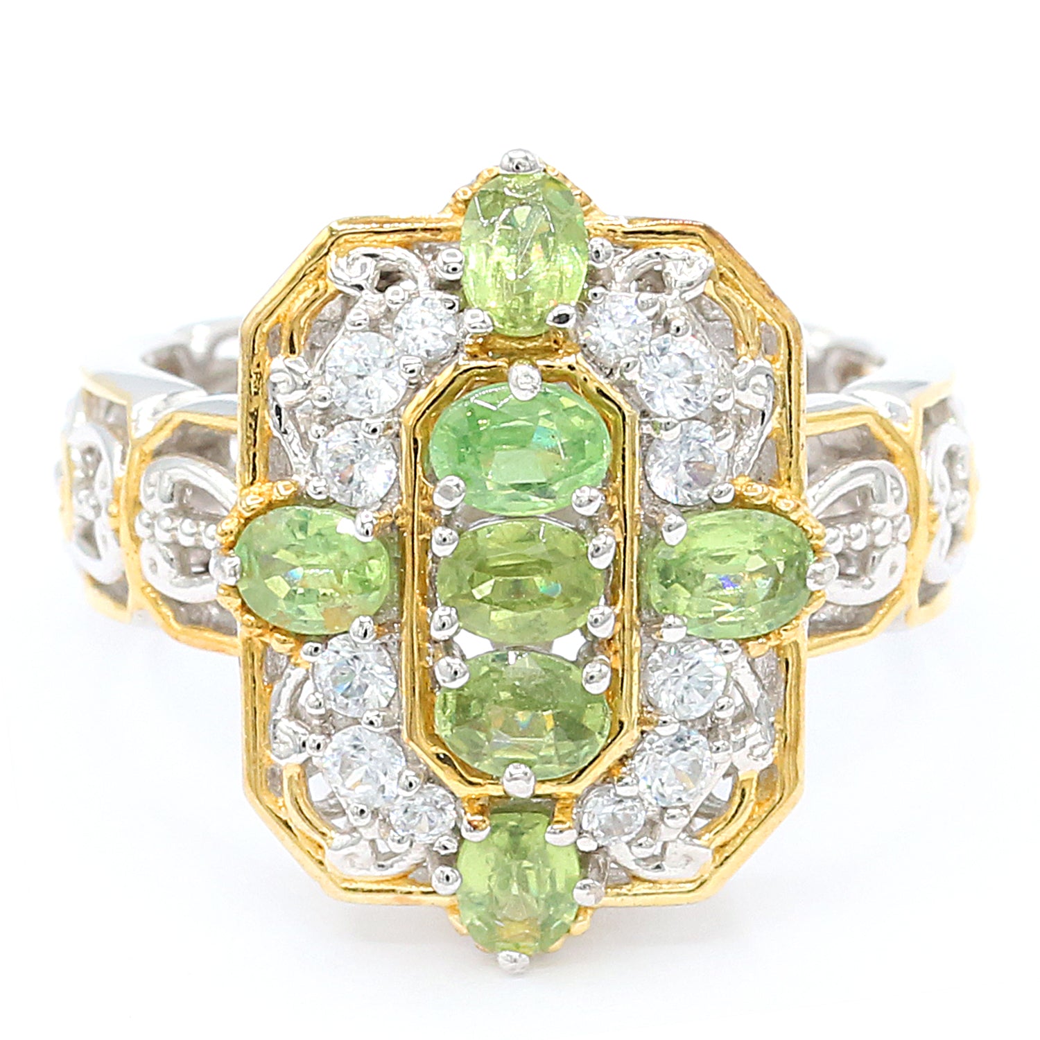 Gems en Vogue 2.14ctw Demantoid Garnet & White Zircon Ring