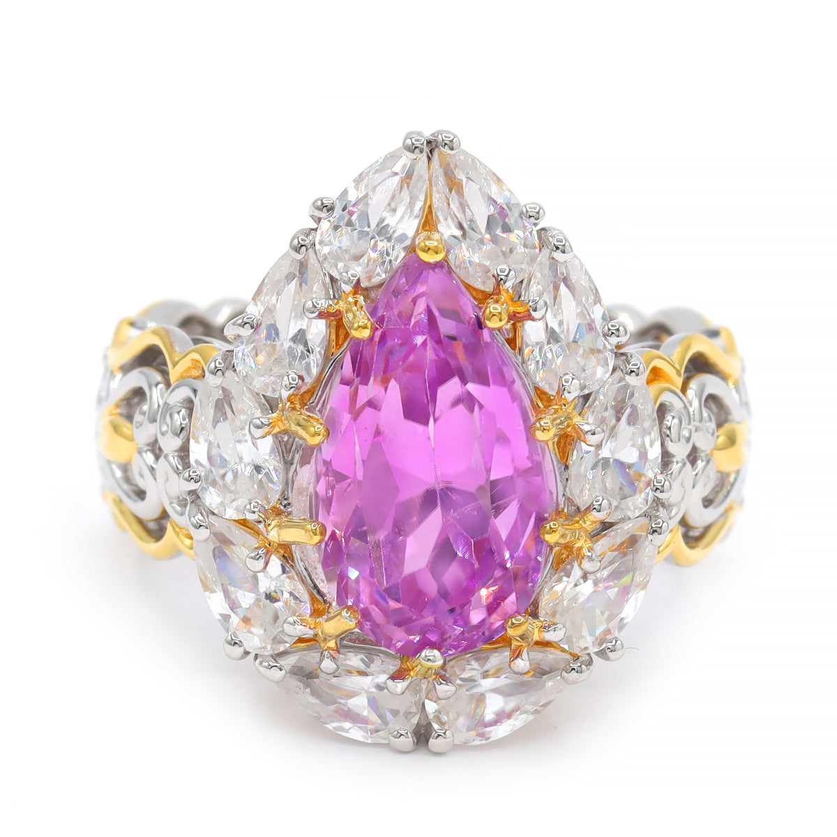 Gems en Vogue One-of-a-Kind 24K Palladium Silver 8.19ctw Pink Kunzite & White Zircon Halo Ring