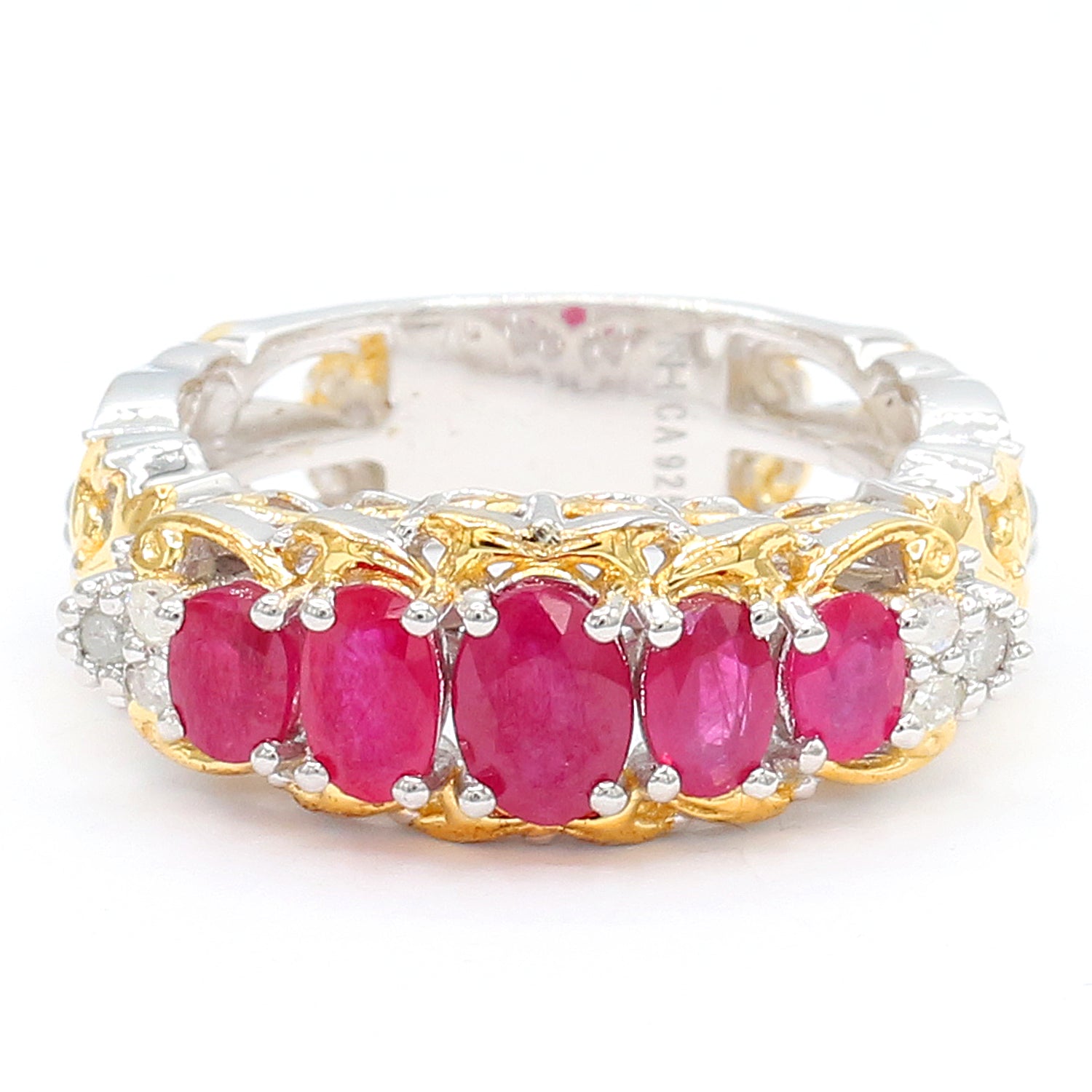 Gems en Vogue 1.83ctw Burmese Ruby & Diamond Five Stone Ring