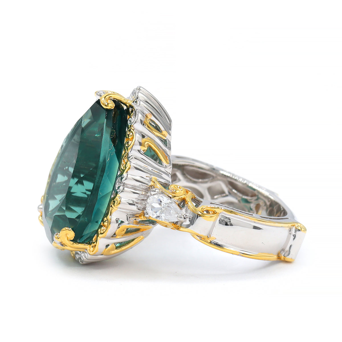 Gems en Vogue One-of-a-Kind 24K Palladium Silver 20.70ct Teal Fluorite & White Zircon Ring