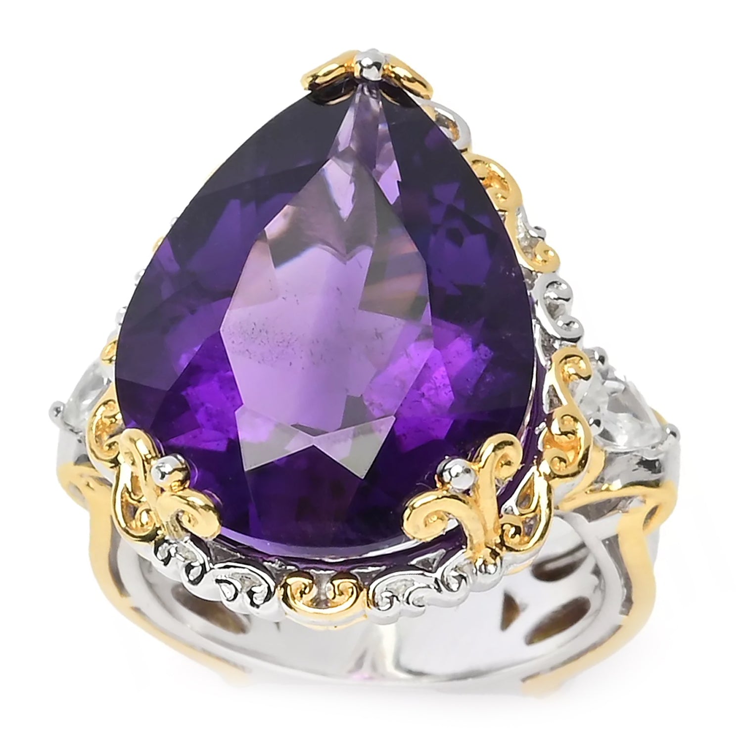 Gems en Vogue 15.65ctw Namibian Amethyst & White Zircon Ring