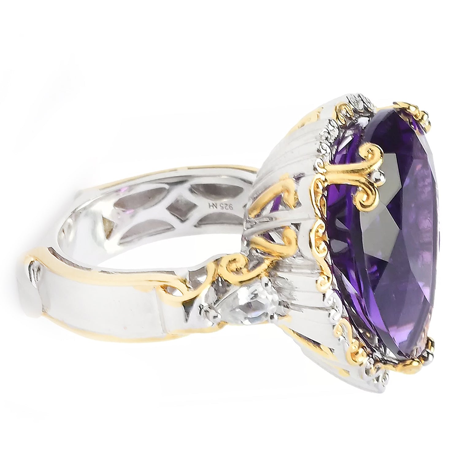 Gems en Vogue 15.65ctw Namibian Amethyst & White Zircon Ring