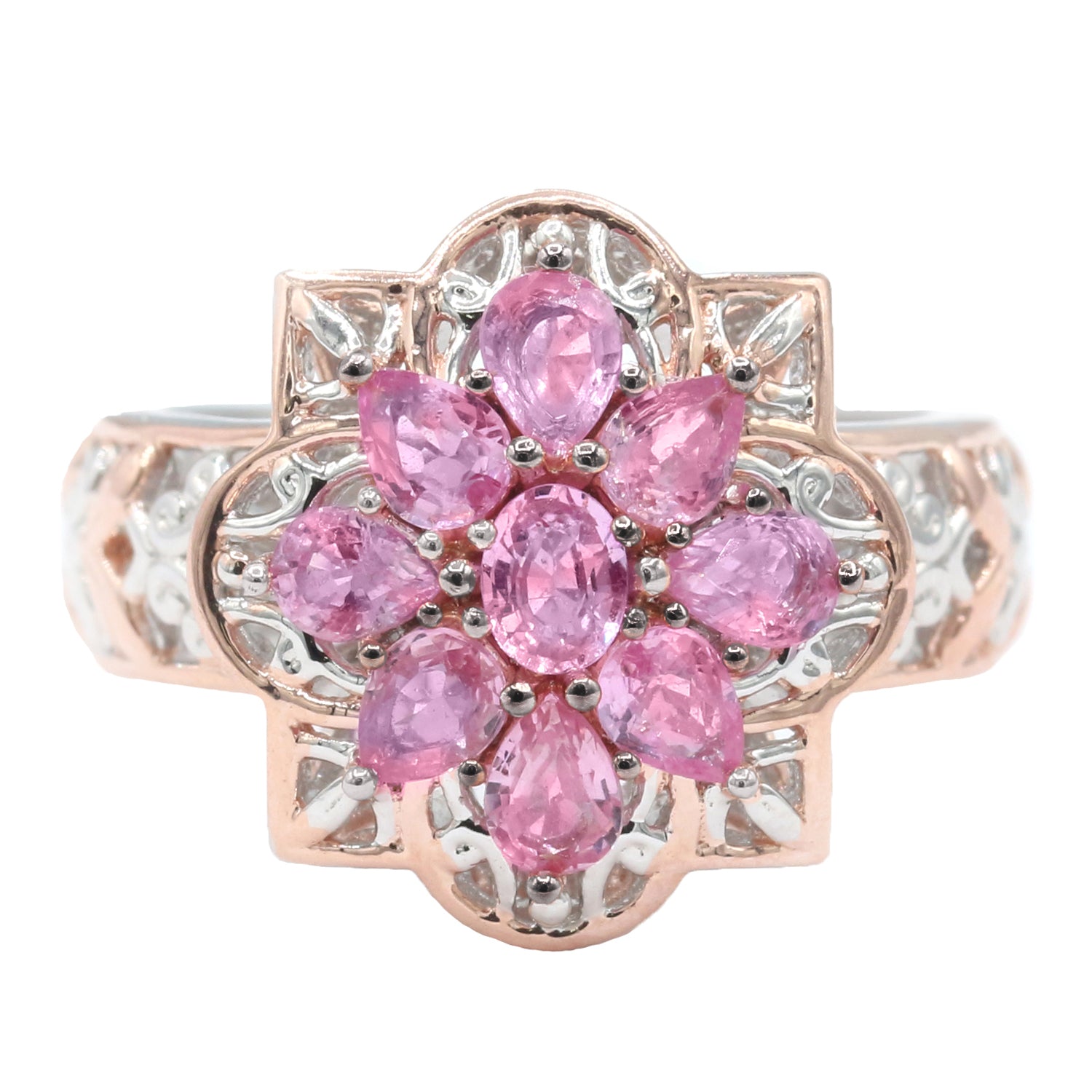 Gems en Vogue 1.76ctw Pink Sapphire Flower Cluster Ring