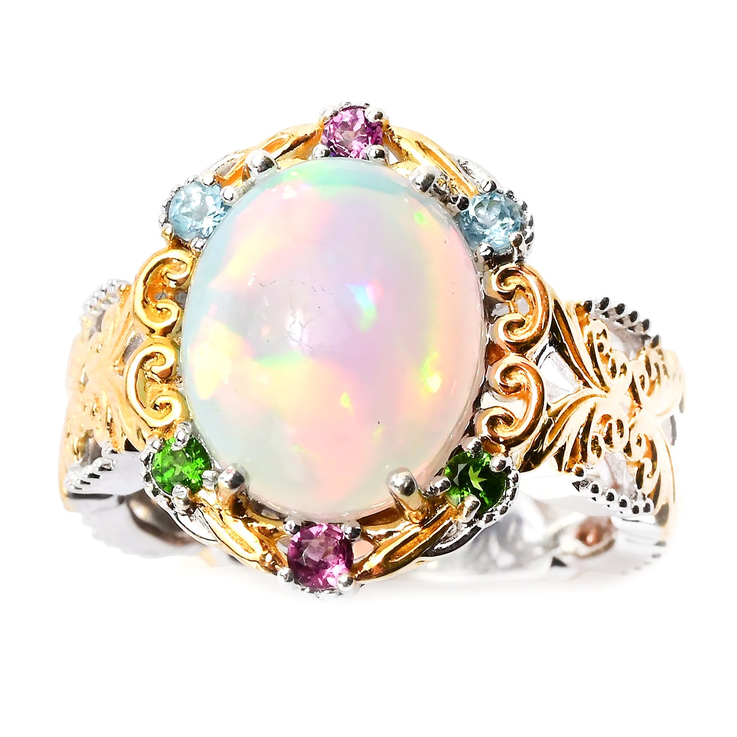 Gems en Vogue Ethiopian Opal & Multi Gemstones Halo Ring