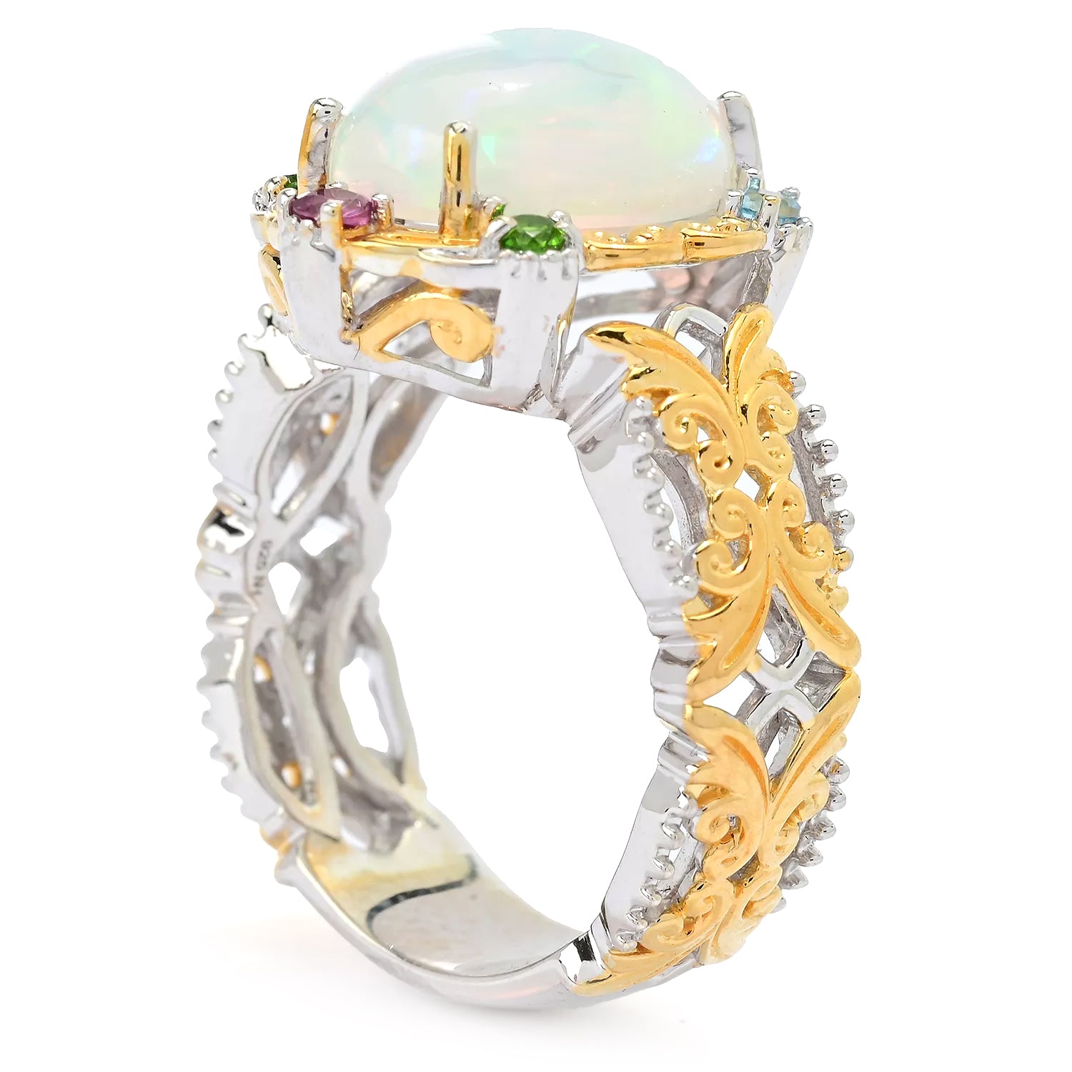 Gems en Vogue Ethiopian Opal & Multi Gemstones Halo Ring