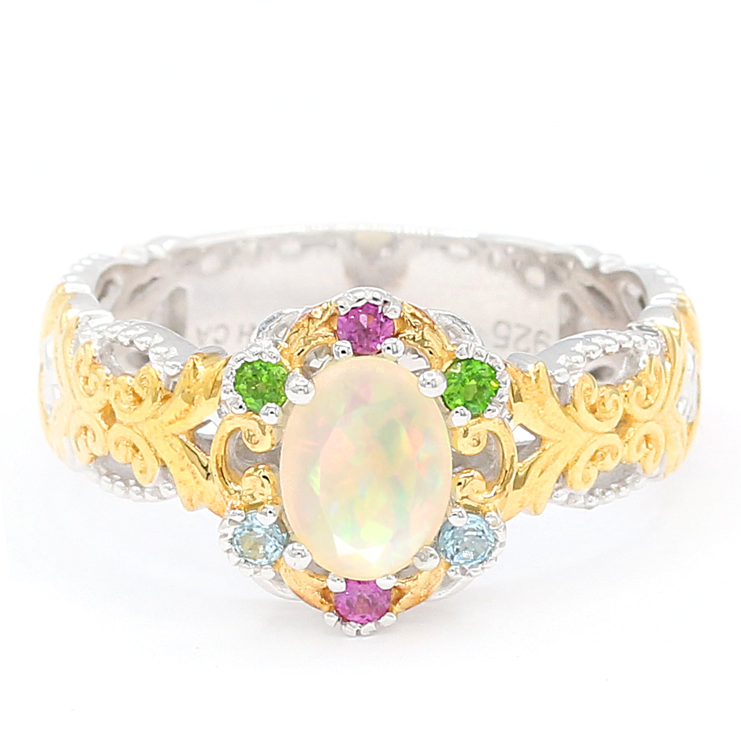 Gems en Vogue 1.36ctw Ethiopian Opal & Multi Gemstones Halo Ring