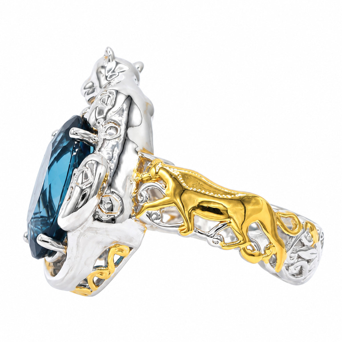Bague Gems en Vogue en topaze bleu de Londres Tillion de 7,60 carats et zircon blanc Halo
