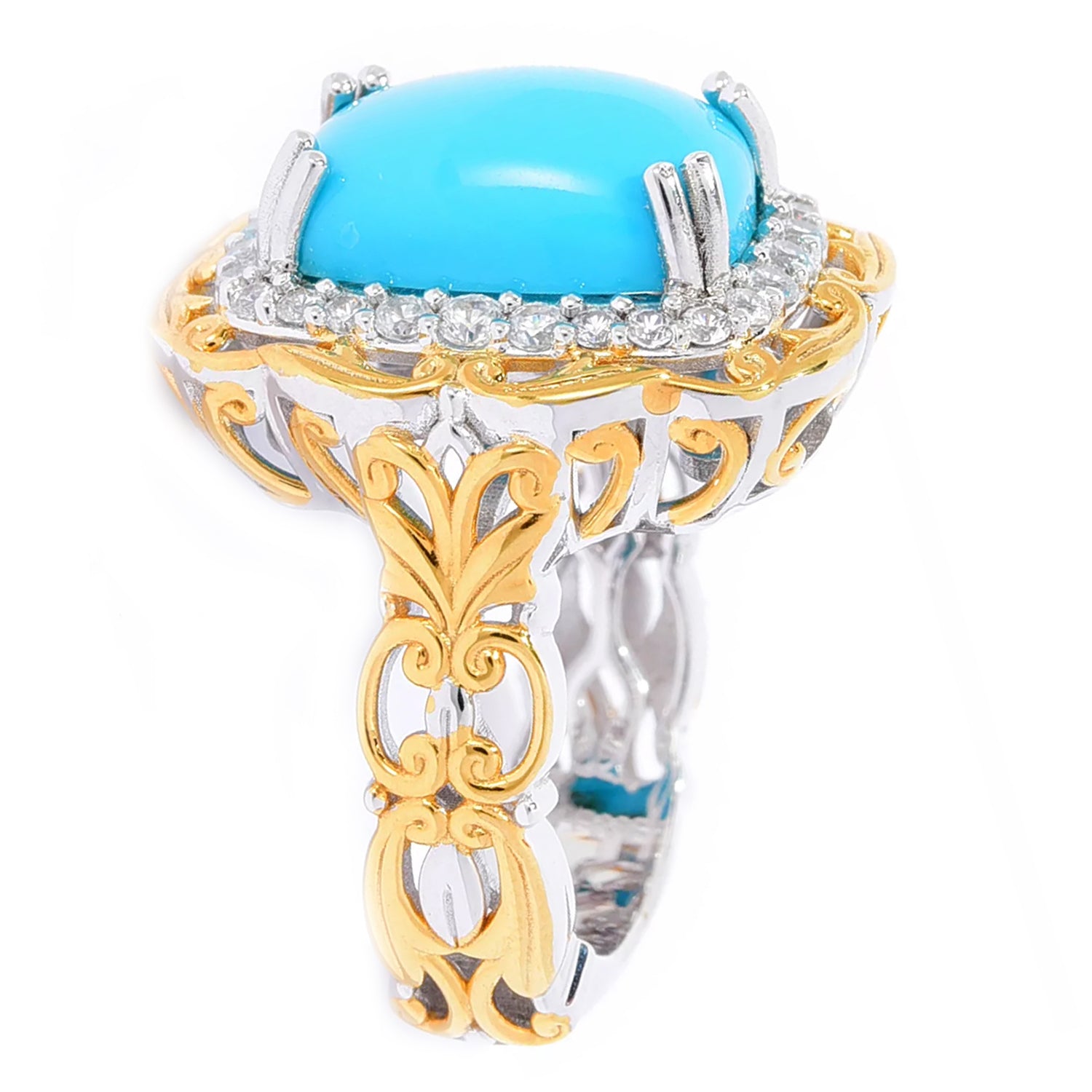 Gems en Vogue Cushion Sleeping Beauty Turquoise & White Zircon Ring