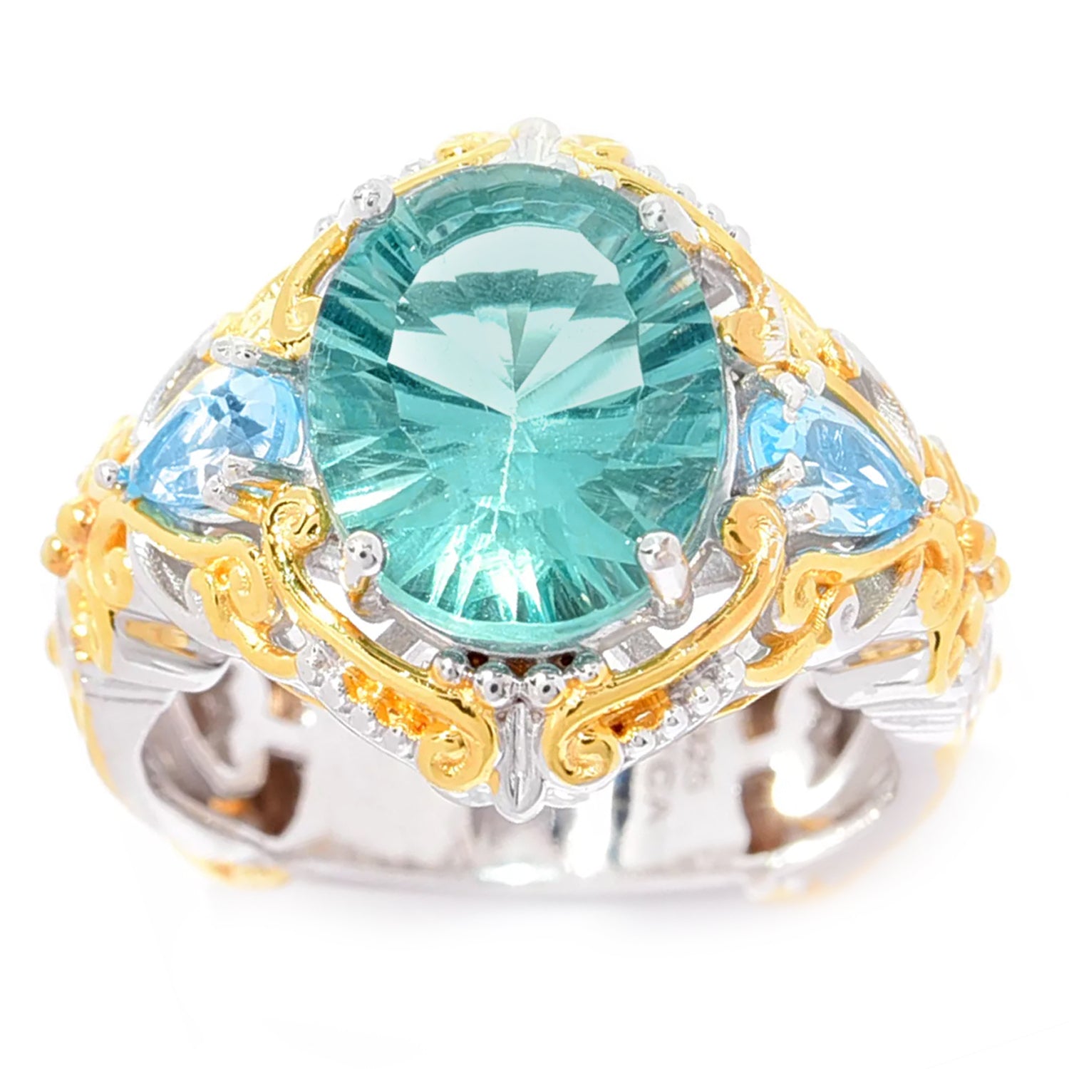 Gems en Vogue 4.85ctw Fluorite & Swiss Blue Topaz Ring