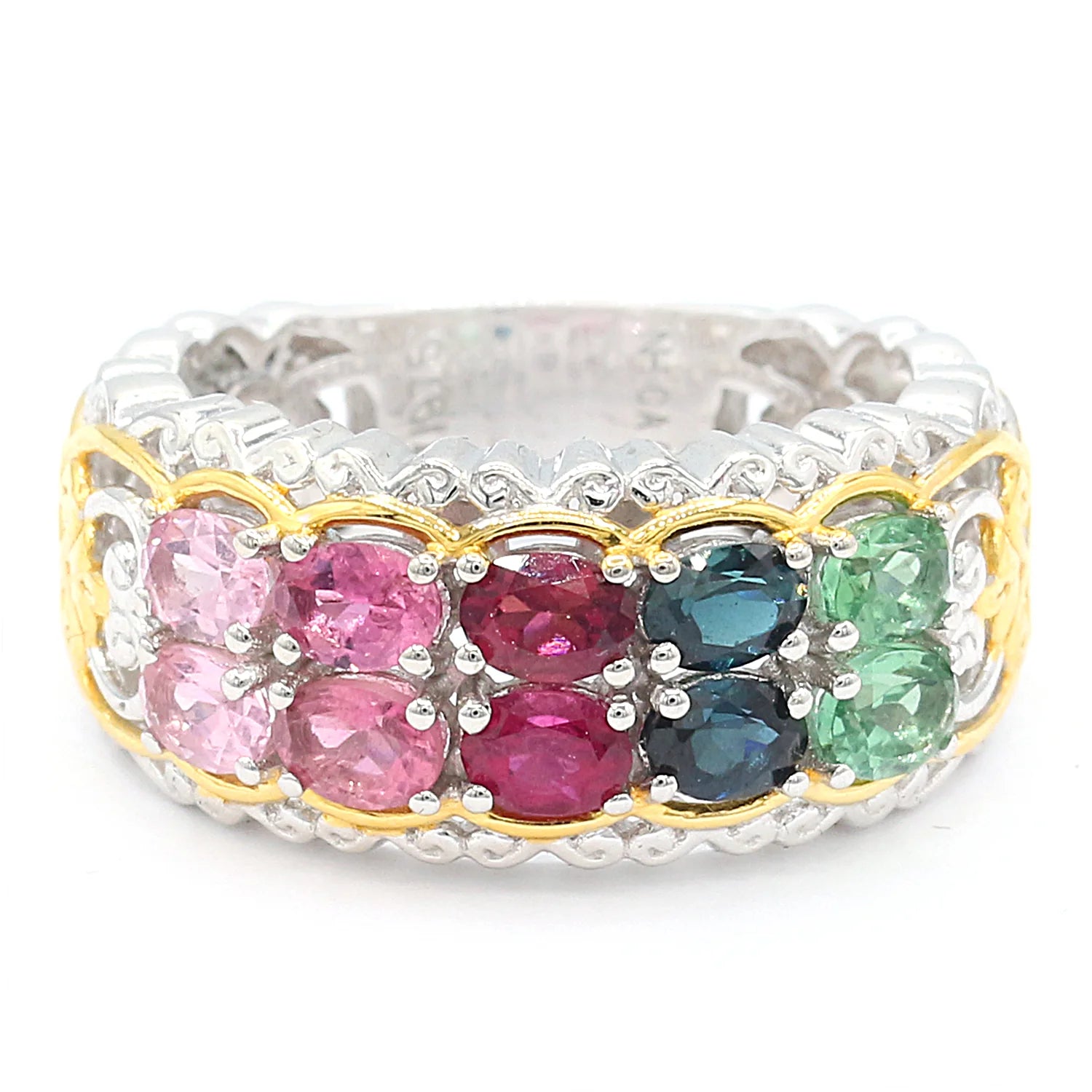 Gems en Vogue 1.70ctw Multi Color Congo Tourmaline Double Row Band Ring