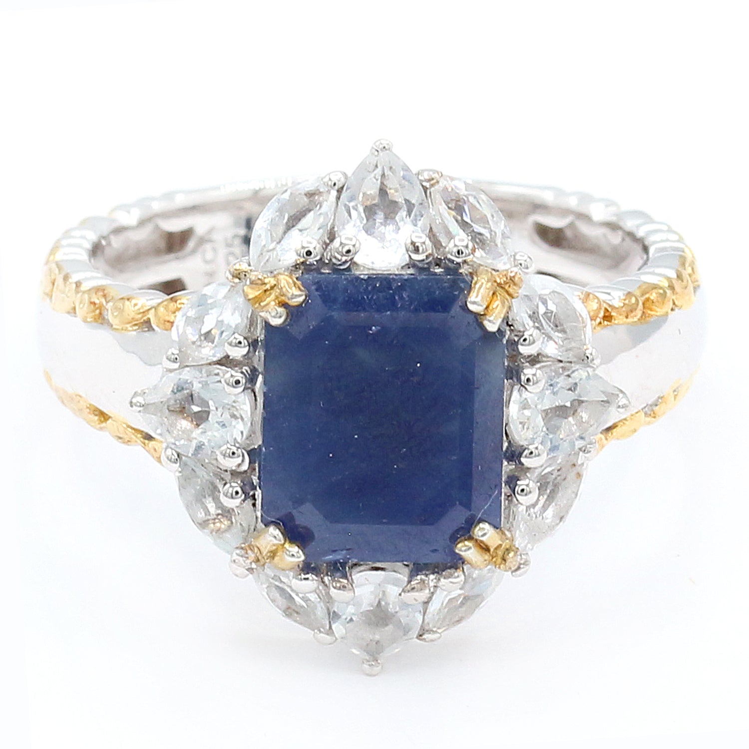 Gems en Vogue 4.60ctw Opaque Thai Blue Sapphire & White Topaz Ring