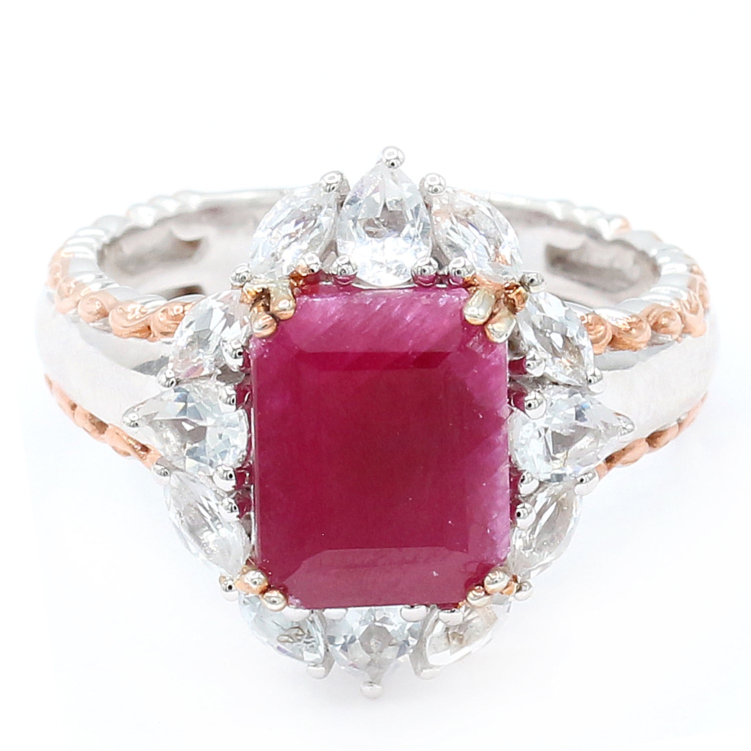 Gems en Vogue 4.60ctw Opaque Mozambique Ruby & White Topaz Ring