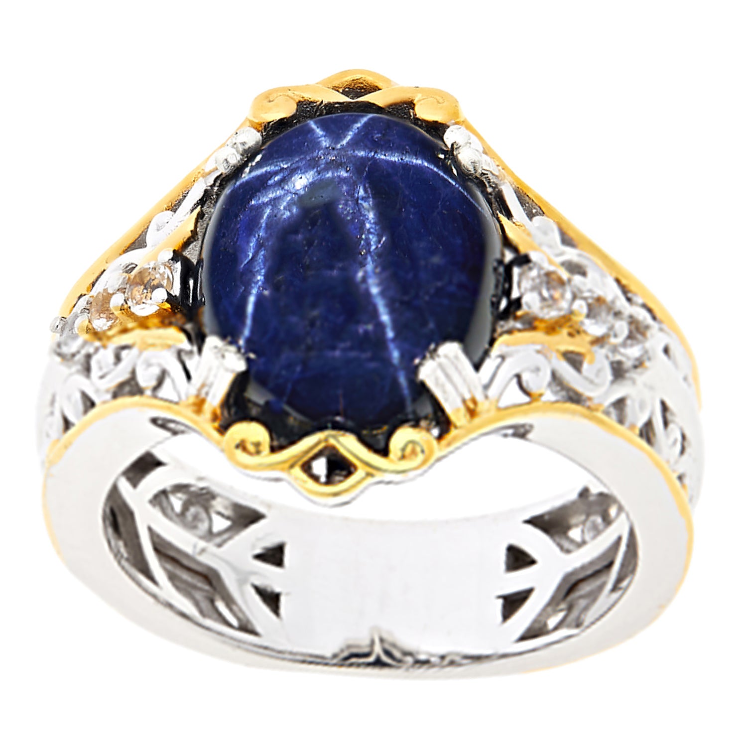 Gems en Vogue Blue Star Sapphire & White Topaz Ring