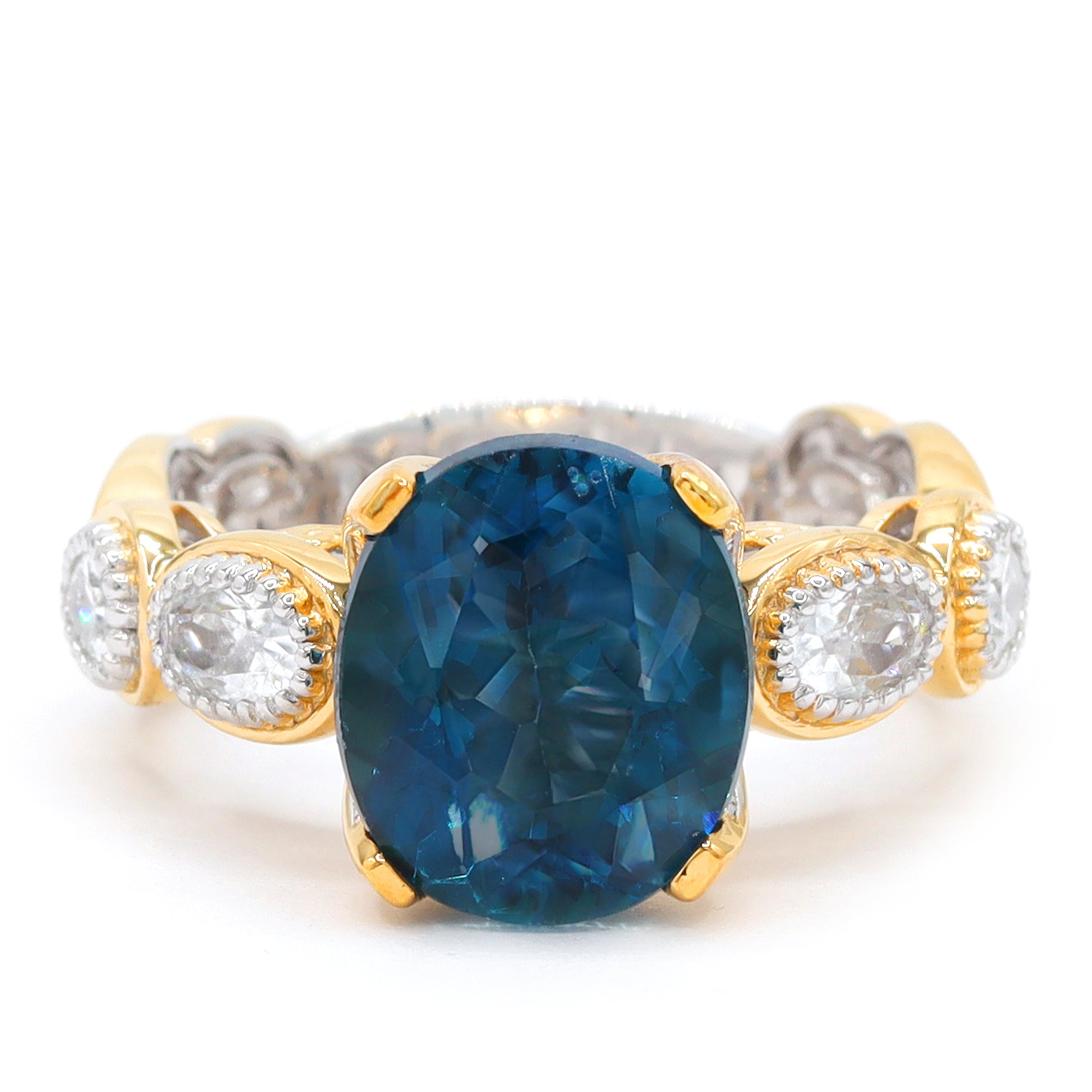 Gems en Vogue One-of-a-Kind 24K Palladium Silver 7.28ctw London Blue Topaz & White Zircon Ring
