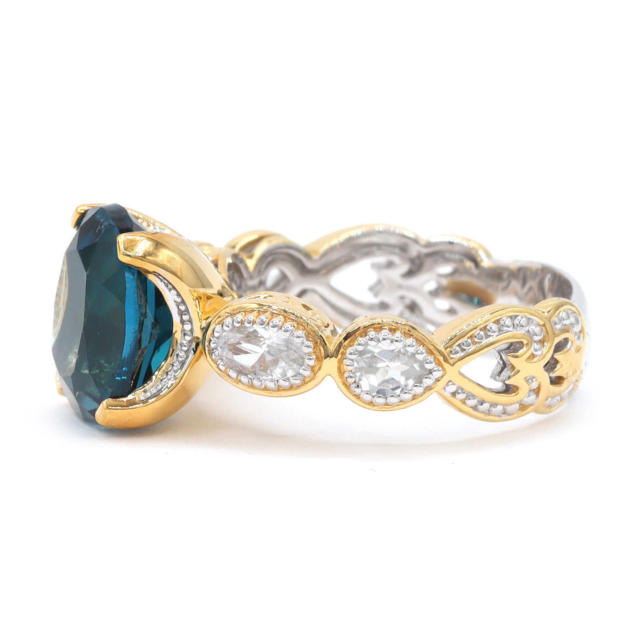 Gems en Vogue One-of-a-Kind 24K Palladium Silver 7.28ctw London Blue Topaz & White Zircon Ring