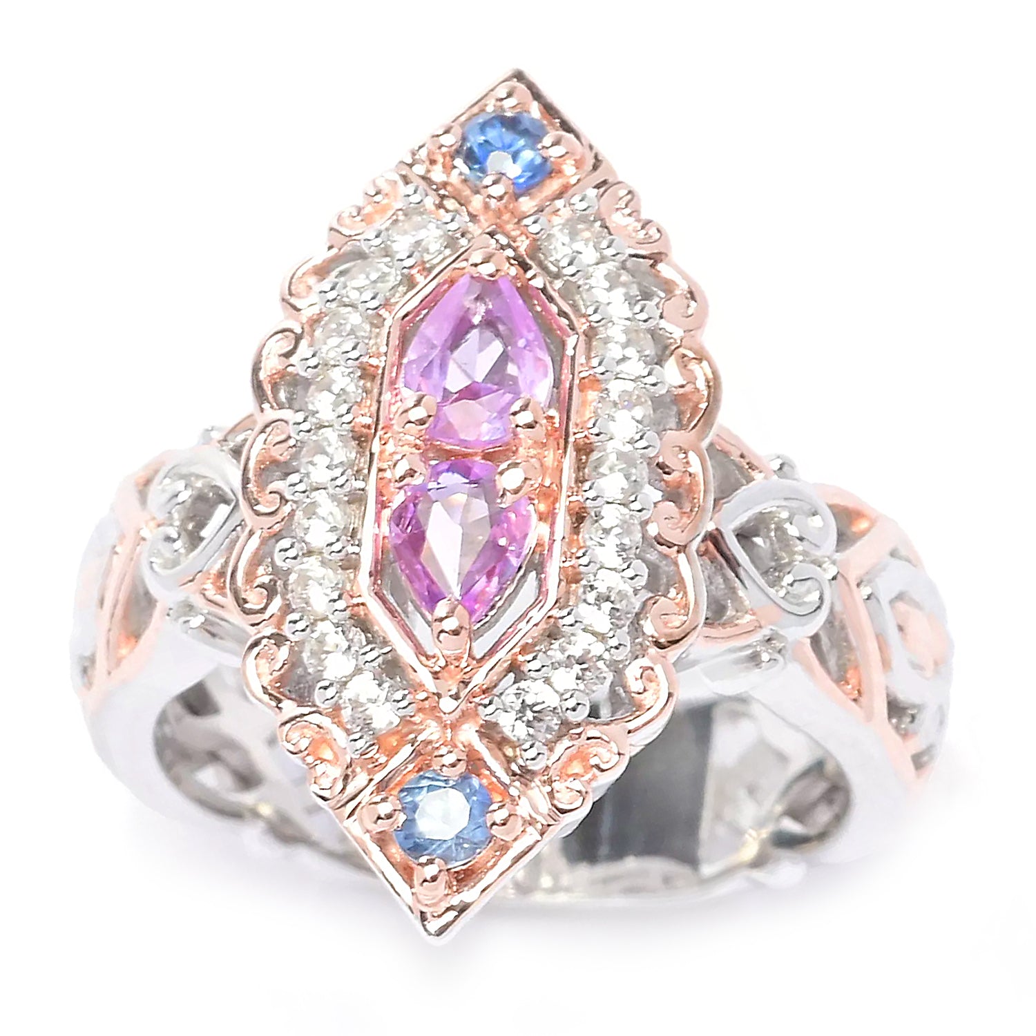 Gems en Vogue 1.1ctw Purple Sapphire, Blue Sapphire & White Zircon Ring