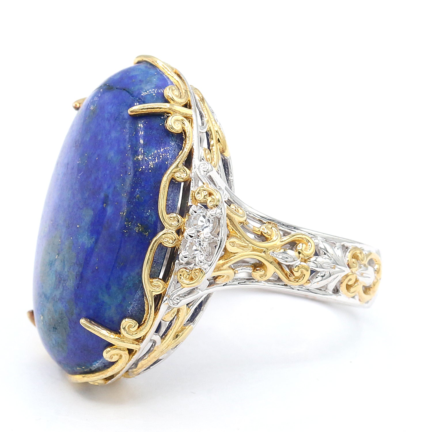 Gems en Vogue Oval Lapis & White Topaz Ring