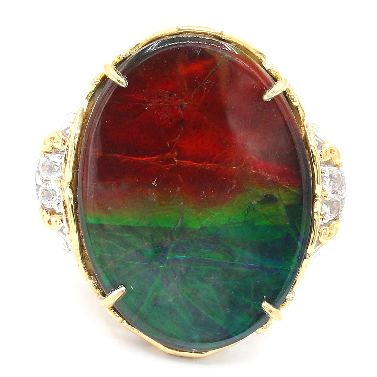 Limited Edition Gems en Vogue One-of-a-Kind Oval Ammolite & White Topaz Honker Ring