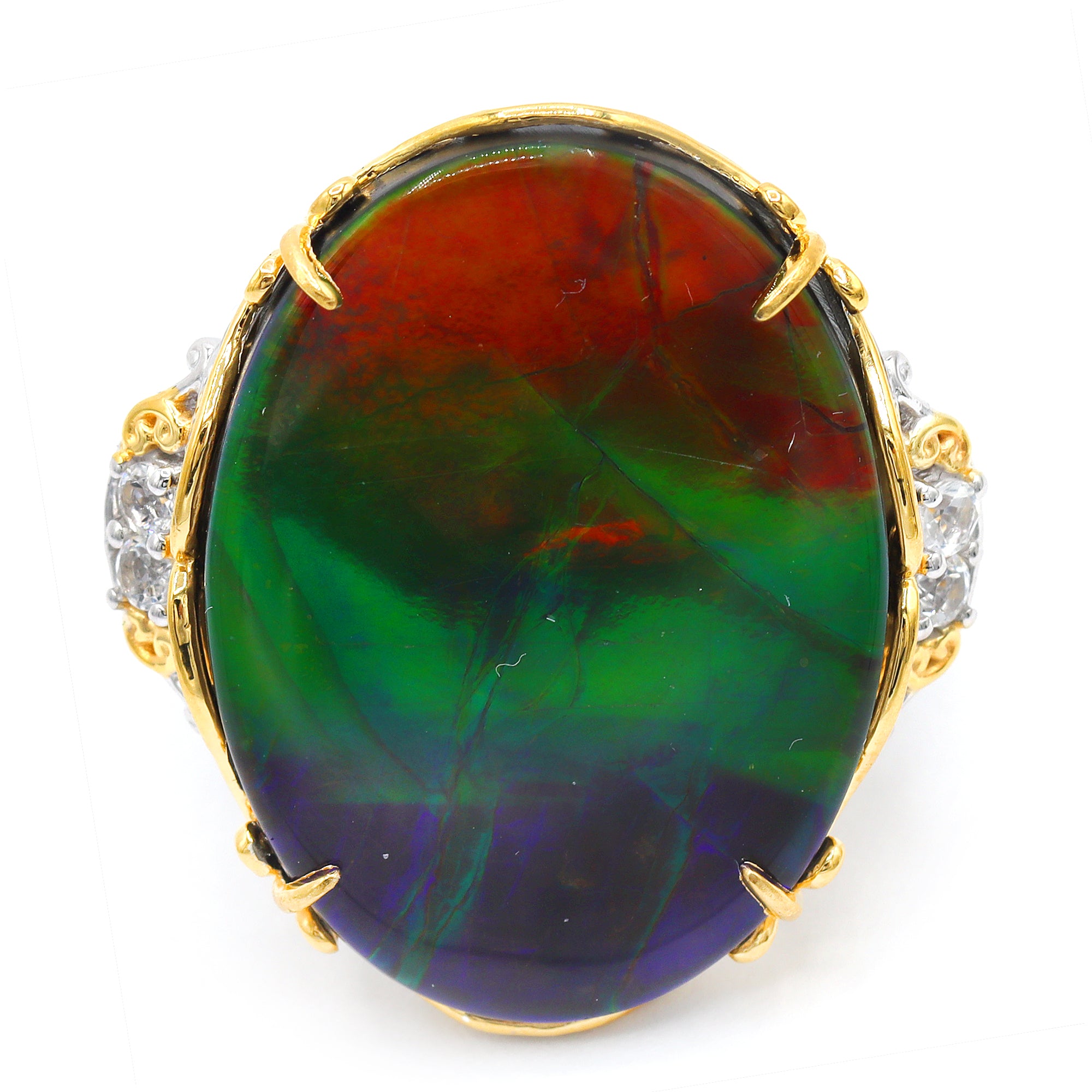 Couture Gems One-of-a-Kind 24K Palladium Silver 29.87ctw Ammolite & White Topaz Ring