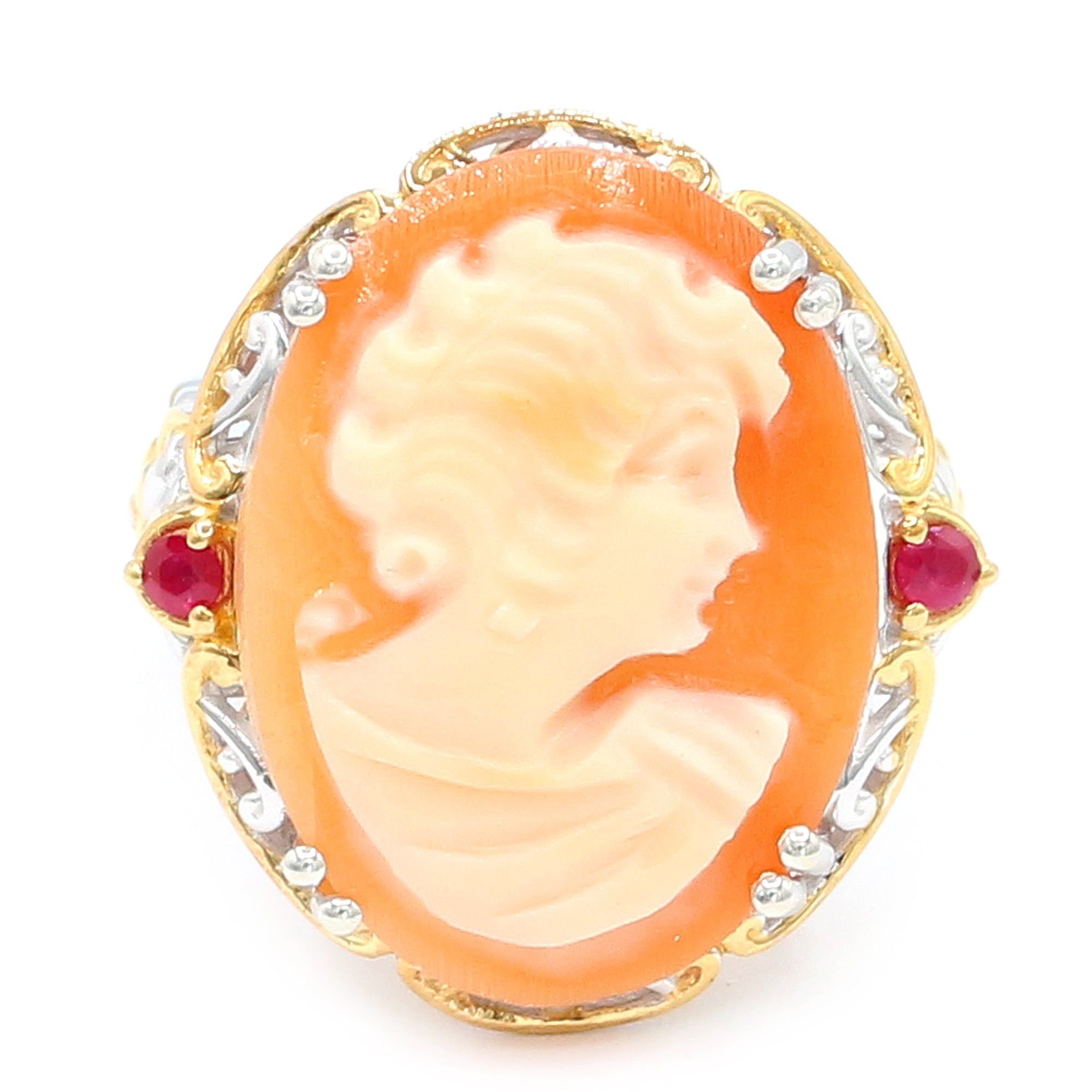 Gems en Vogue Carved Cameo & Ruby Lady Portrait Ring