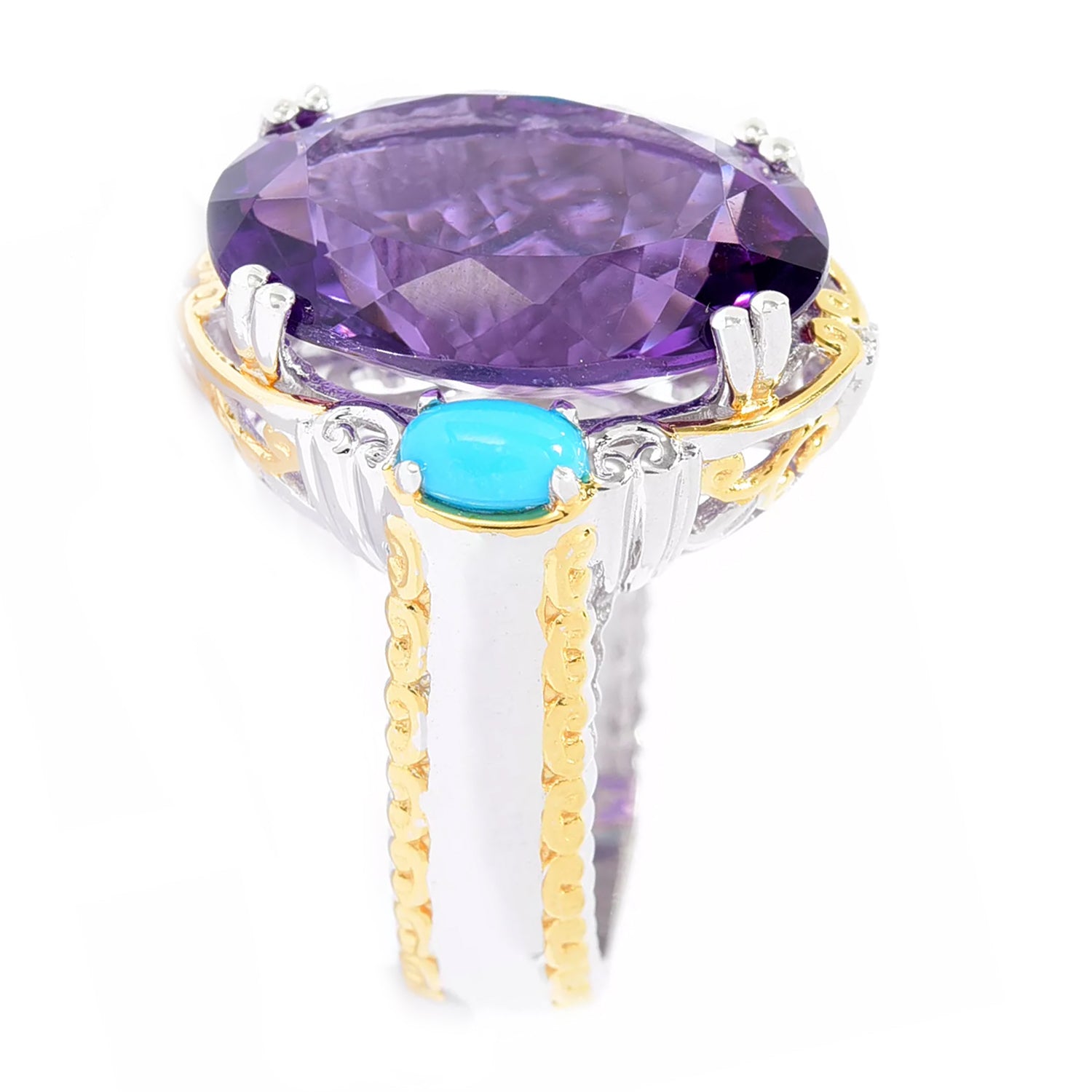 Gems en Vogue 9.82ctw African Amethyst & Sleeping Beauty Turquoise Ring