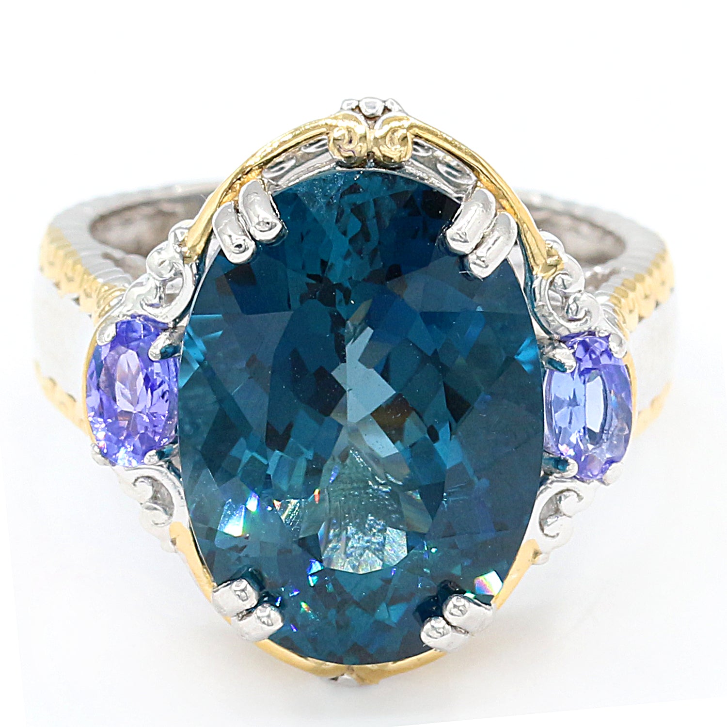 Gems en Vogue 10.06ctw London Blue Topaz & Tanzanite Ring