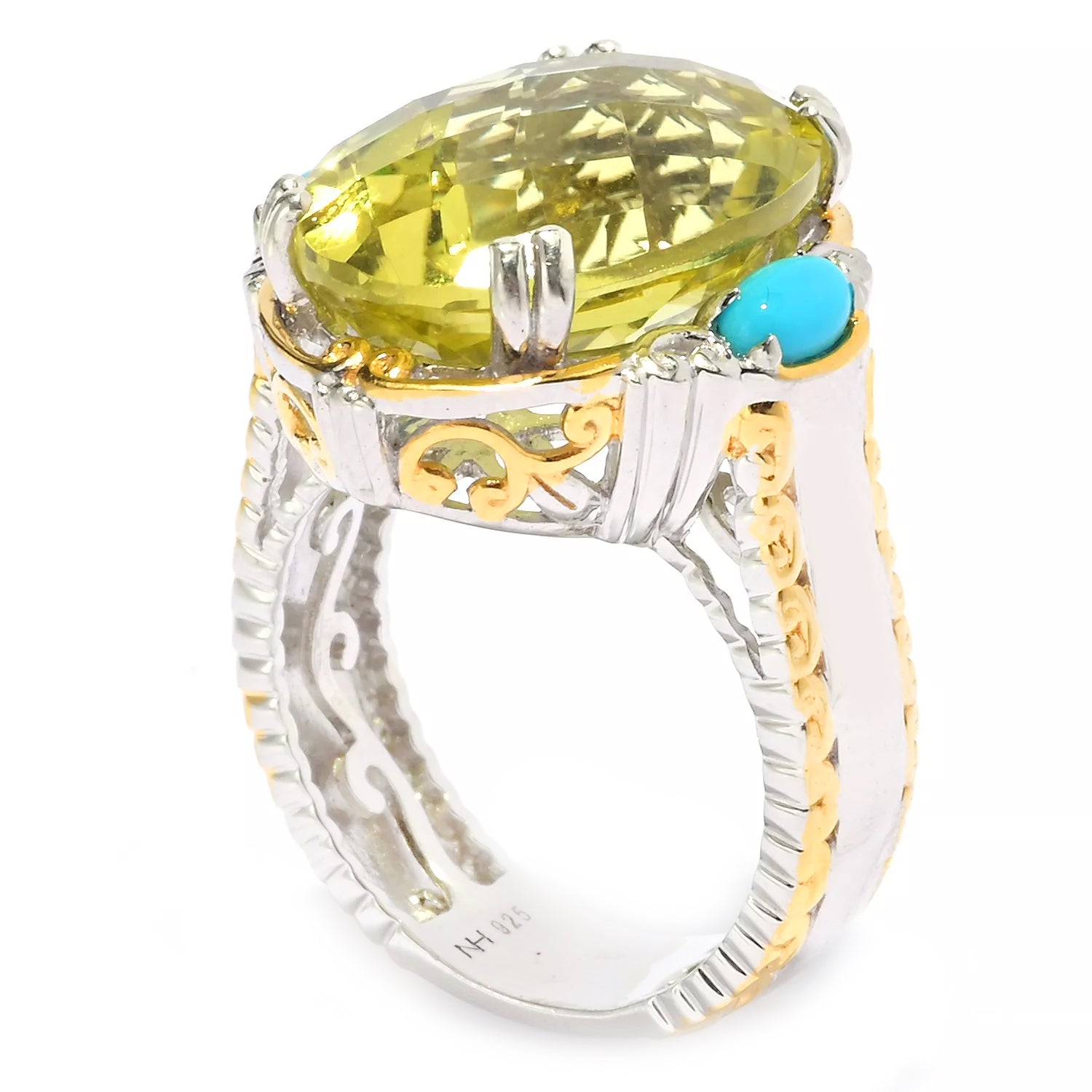 Gems en Vogue 11.68ctw Ouro Verde & Sleeping Beauty Turquoise Ring