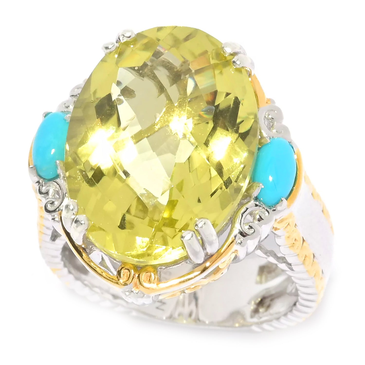 Gems en Vogue 11.68ctw Ouro Verde & Sleeping Beauty Turquoise Ring