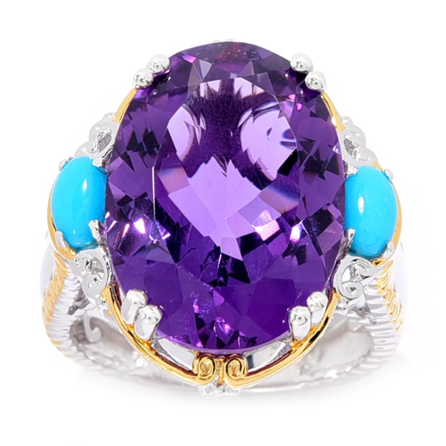 Gems en Vogue 9.82ctw African Amethyst & Sleeping Beauty Turquoise Ring