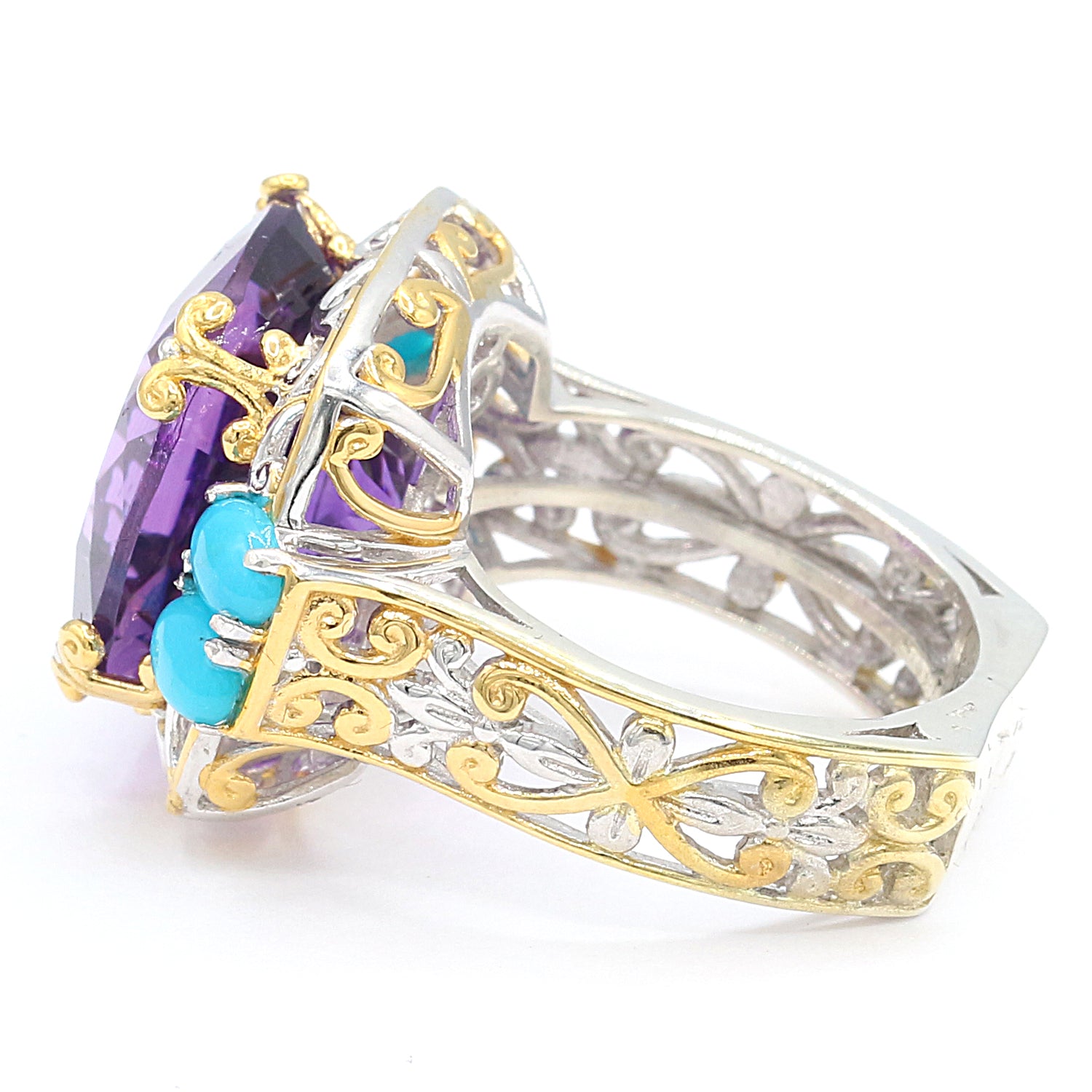 Gems en Vogue 11.37ctw African Amethyst & Sleeping Beauty Turquoise Ring