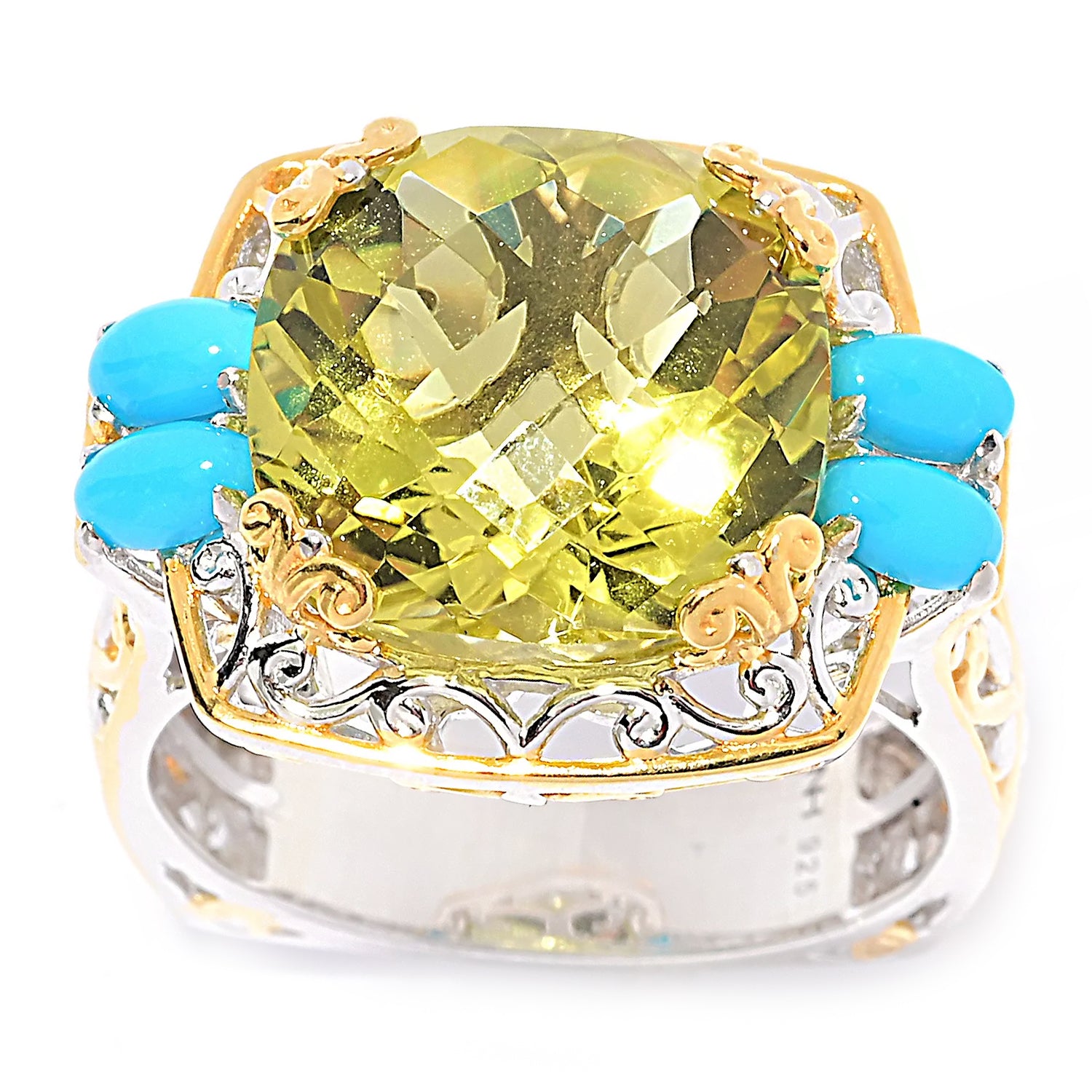 Gems en Vogue 11.37ctw Ouro Verde & Sleeping Beauty Turquoise Ring