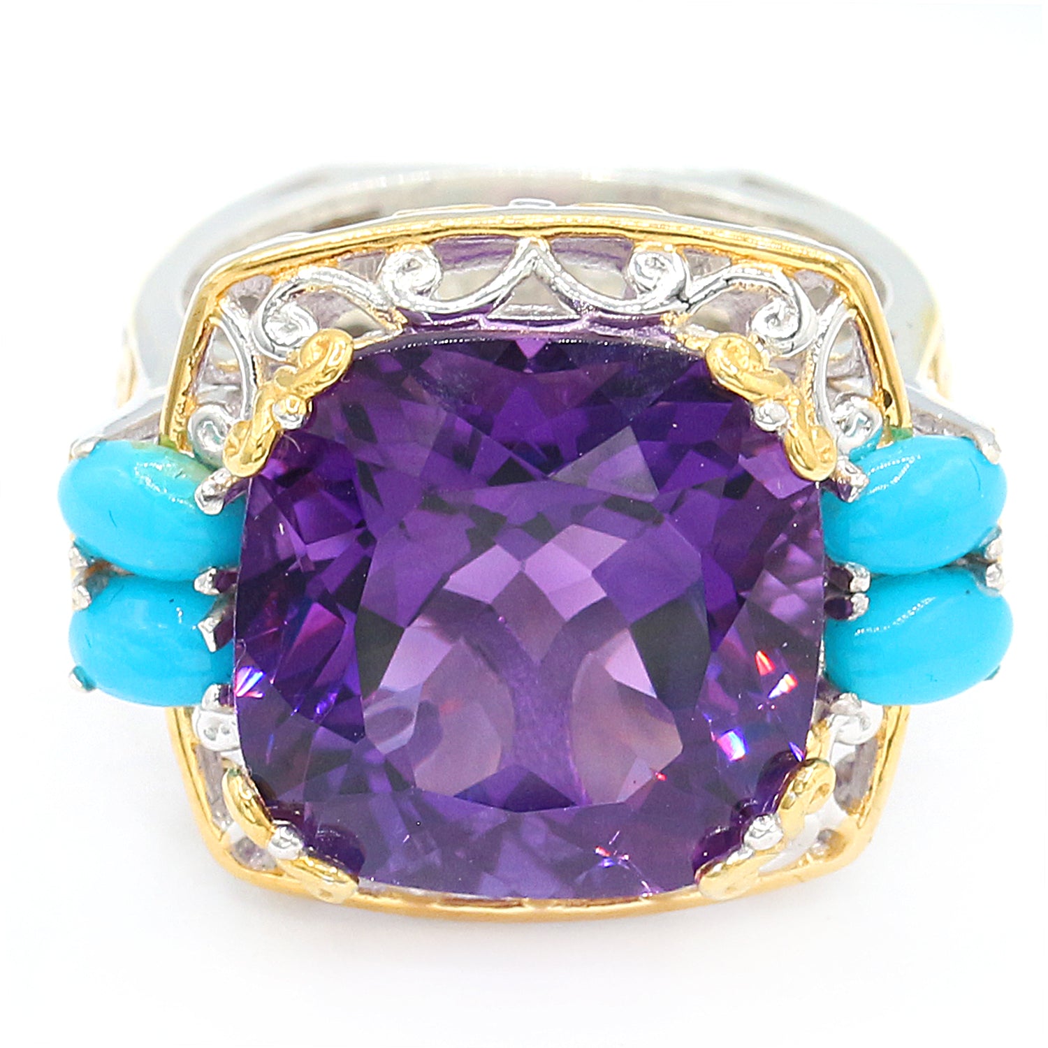 Gems en Vogue 11.37ctw African Amethyst & Sleeping Beauty Turquoise Ring