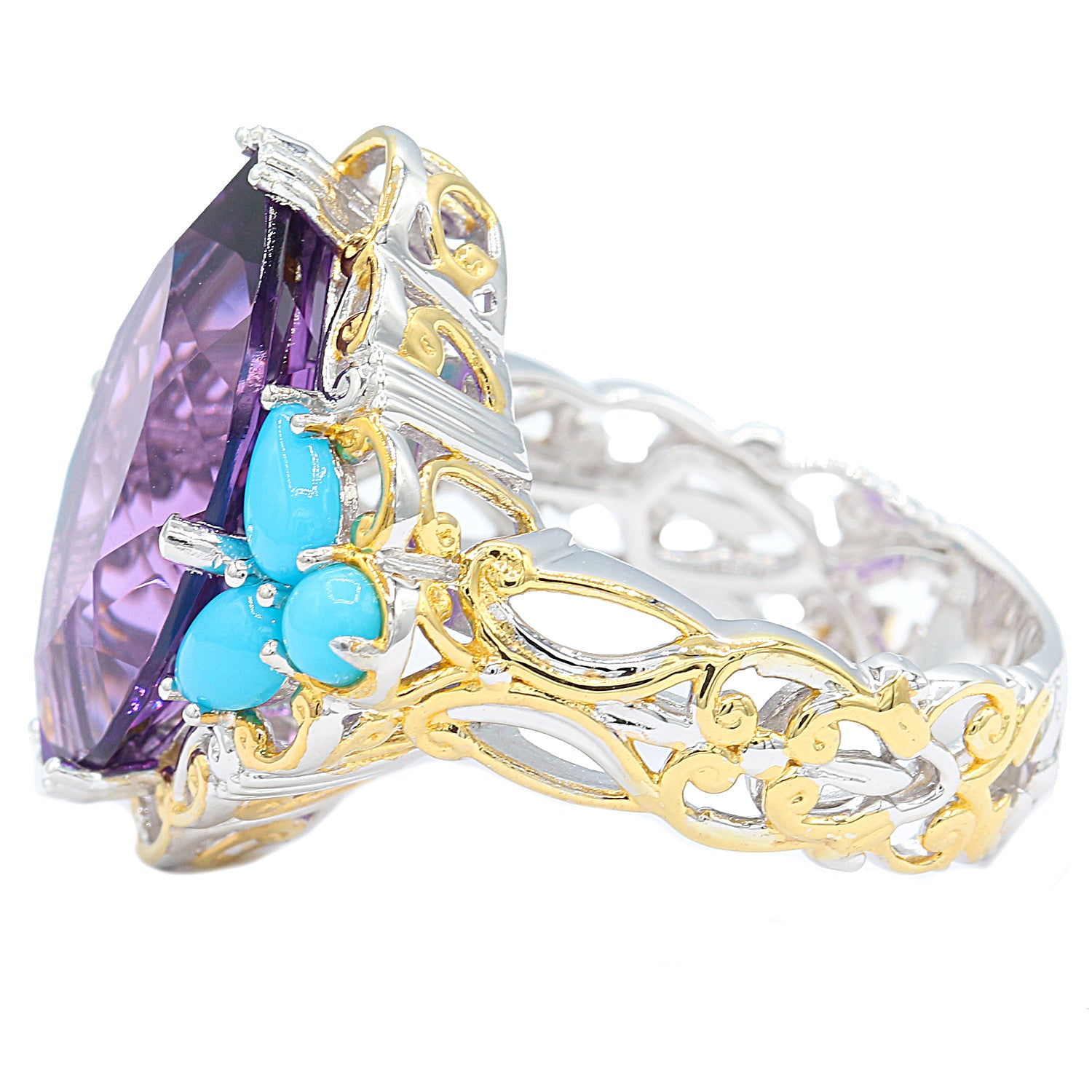 Gems en Vogue 8.31ctw African Amethyst & Sleeping Beauty Turquoise Ring