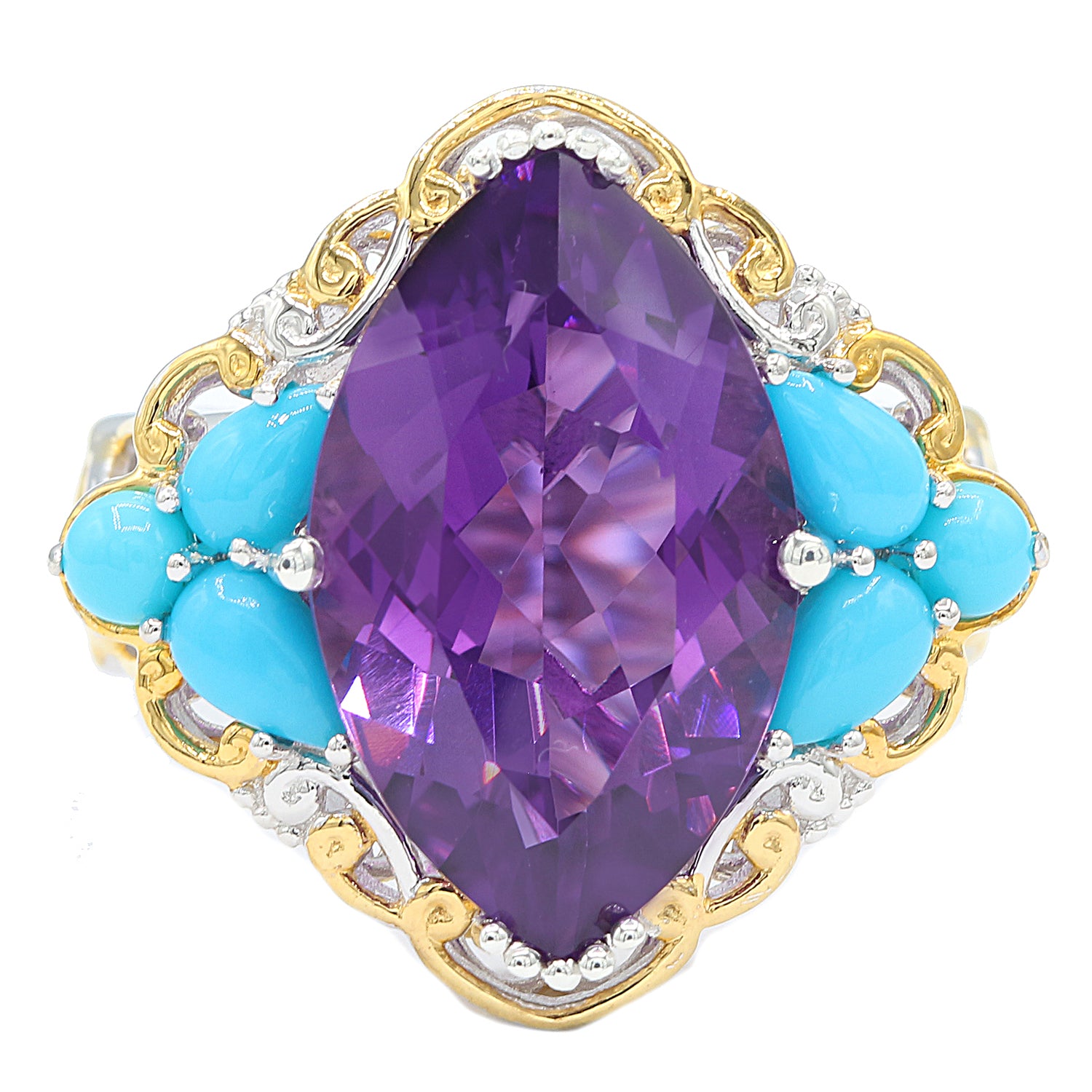 Gems en Vogue 8.31ctw African Amethyst & Sleeping Beauty Turquoise Ring