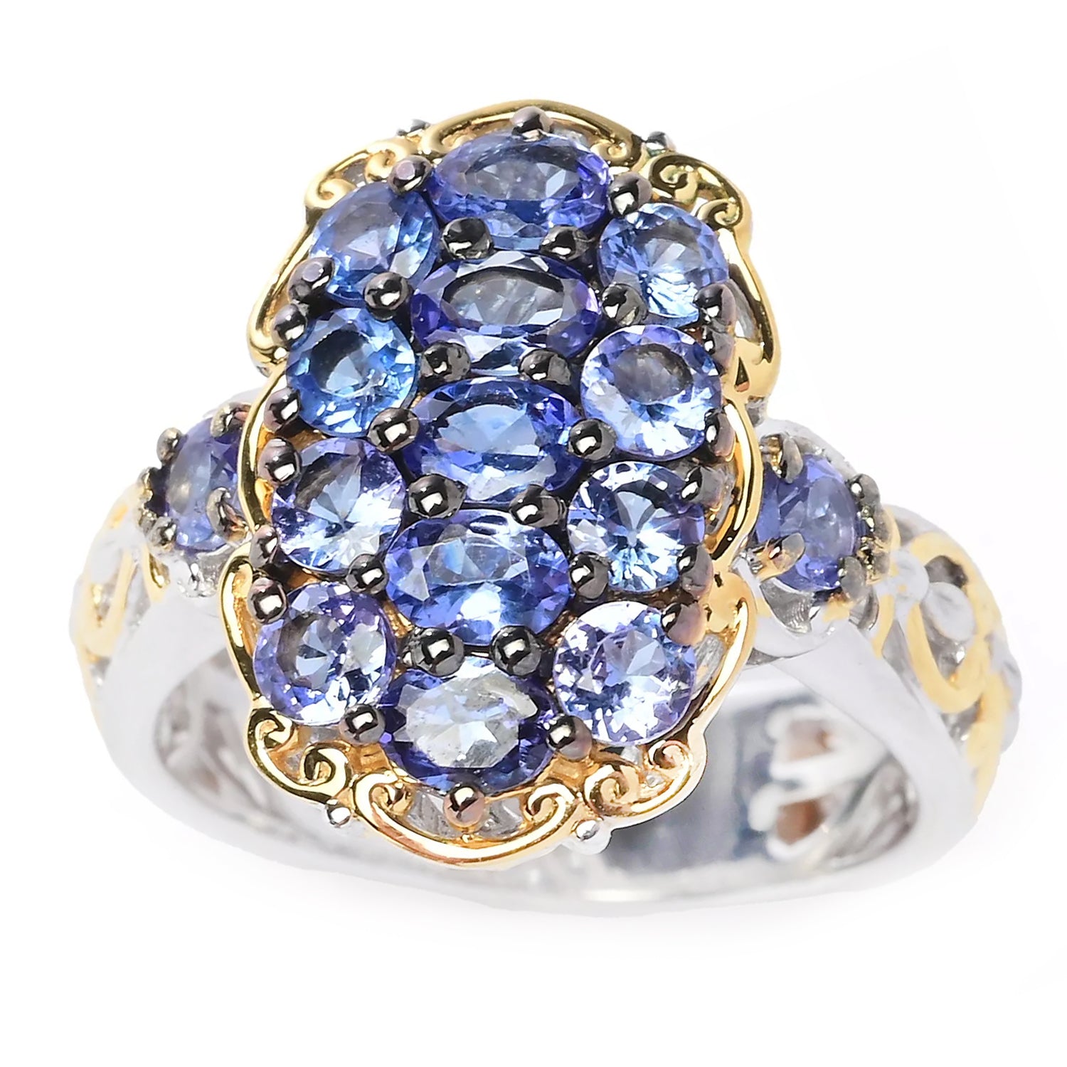 Gems en Vogue 2.16ctw Oval & Round Tanzanite Cluster Ring