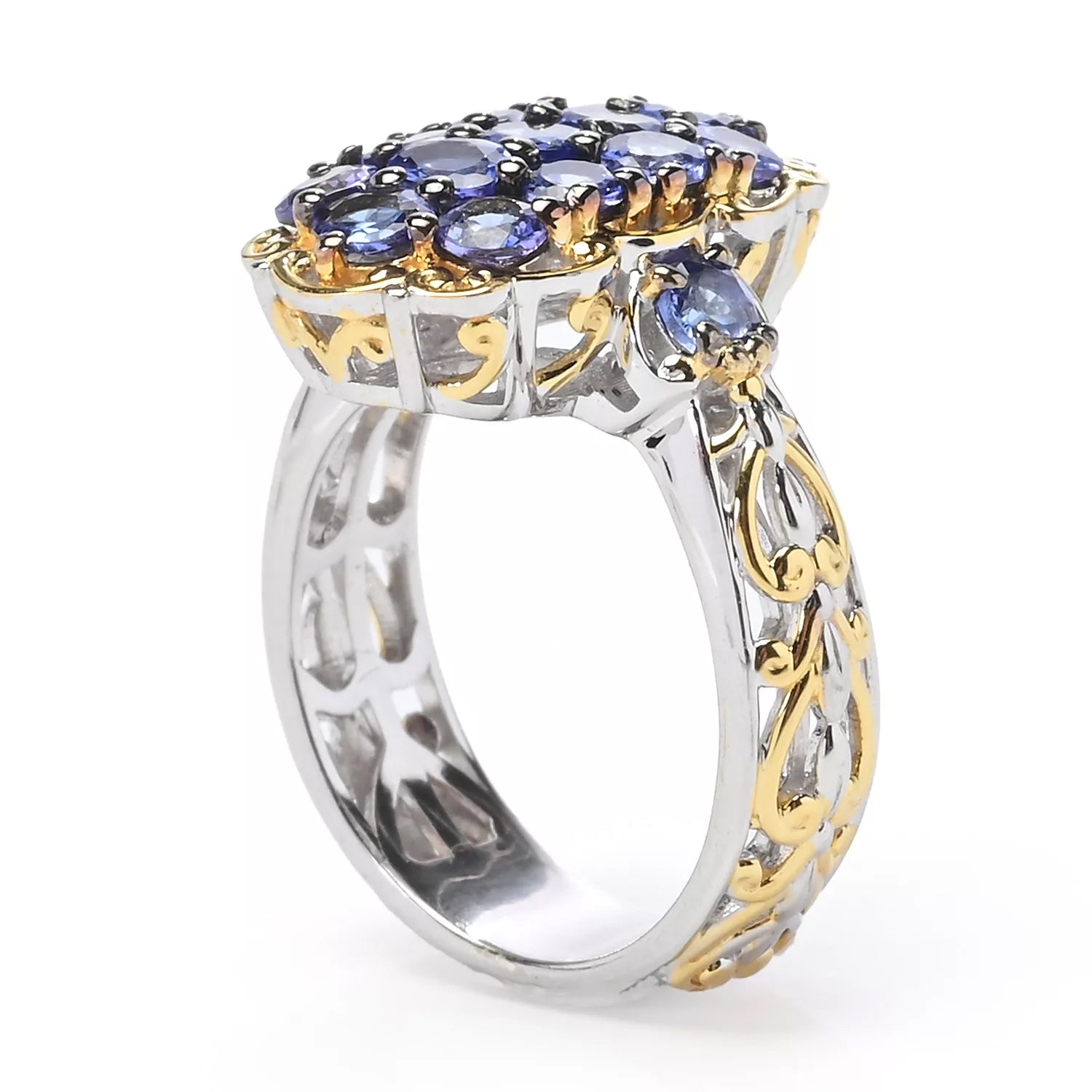 Gems en Vogue 2.16ctw Oval & Round Tanzanite Cluster Ring