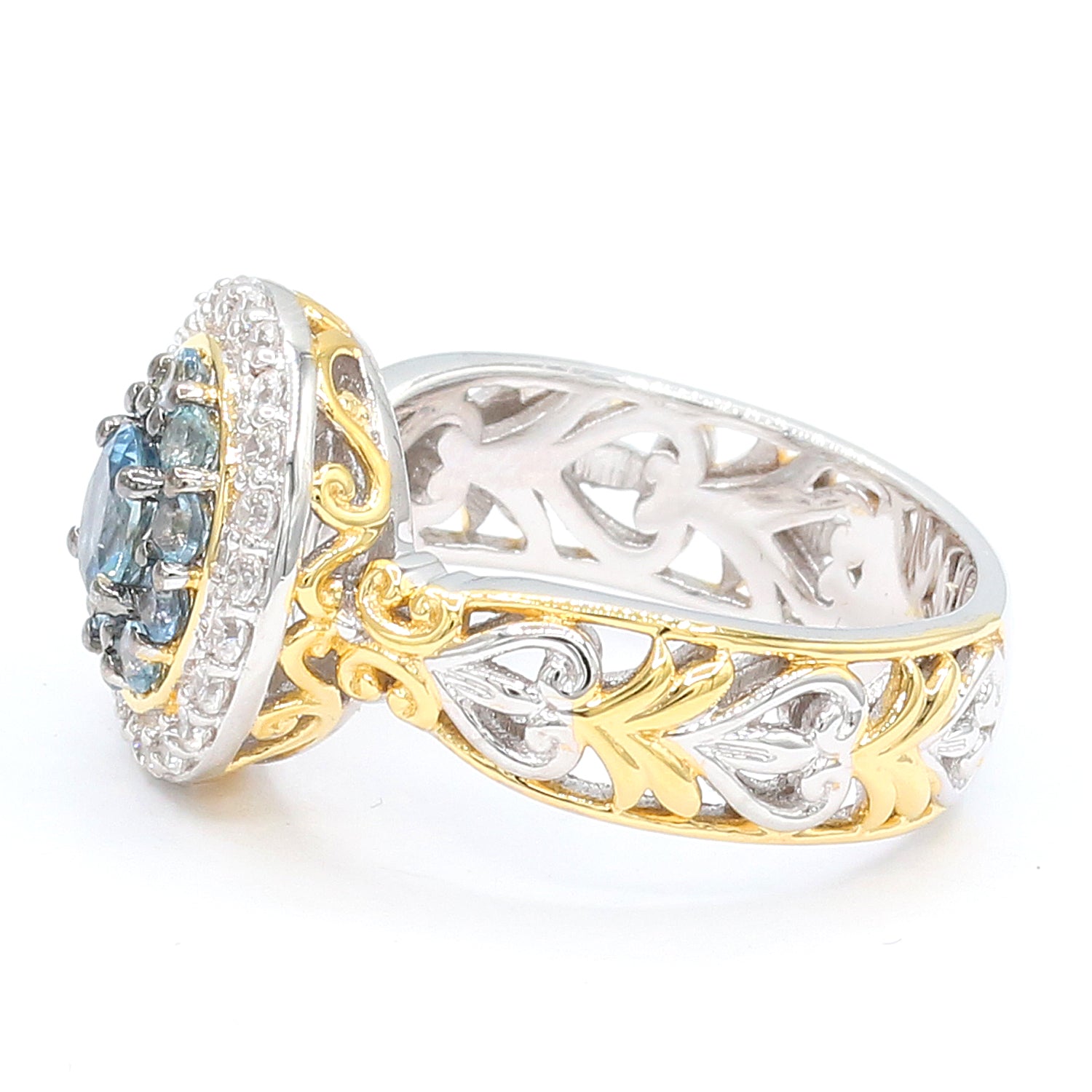 Gems en Vogue 1.35ctw Tanzanian Aquamarine & White Zircon Double Halo Ring