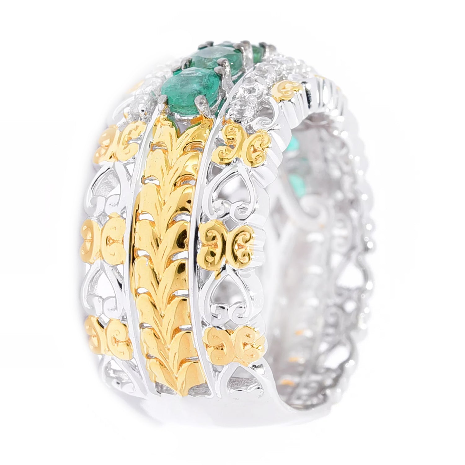 Gems en Vogue 1.65ctw Grizzly Emerald & White Zircon Band Ring