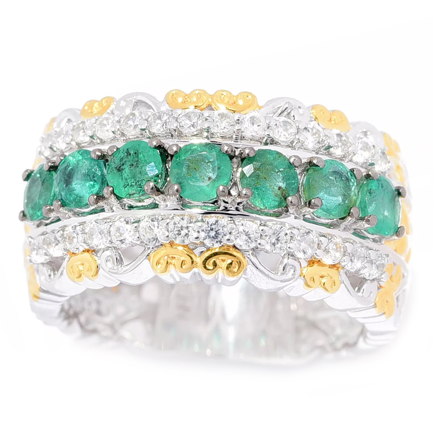 Gems en Vogue 1.65ctw Grizzly Emerald & White Zircon Band Ring