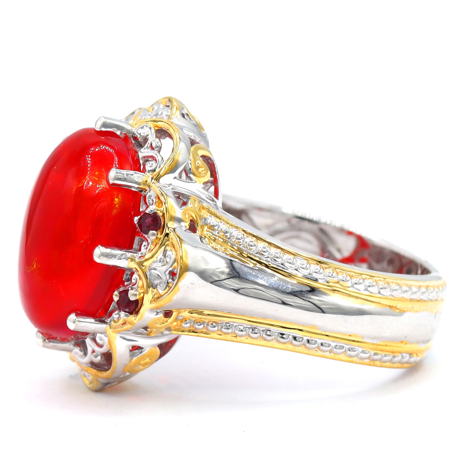 Bague Couture Gems unique en son genre en argent palladium 24K avec opale éthiopienne blanche 18,29 carats et zircon blanc