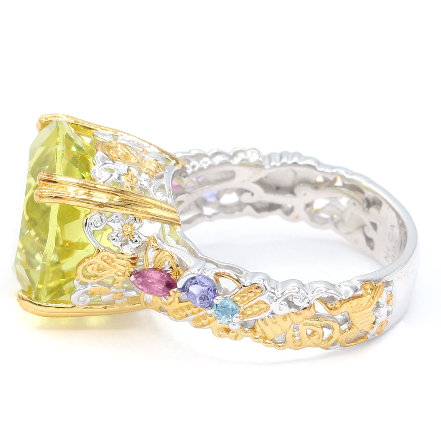 Gems en Vogue 12.16ctw Ouro Verde & Multi Gemstones Butterfly Ring