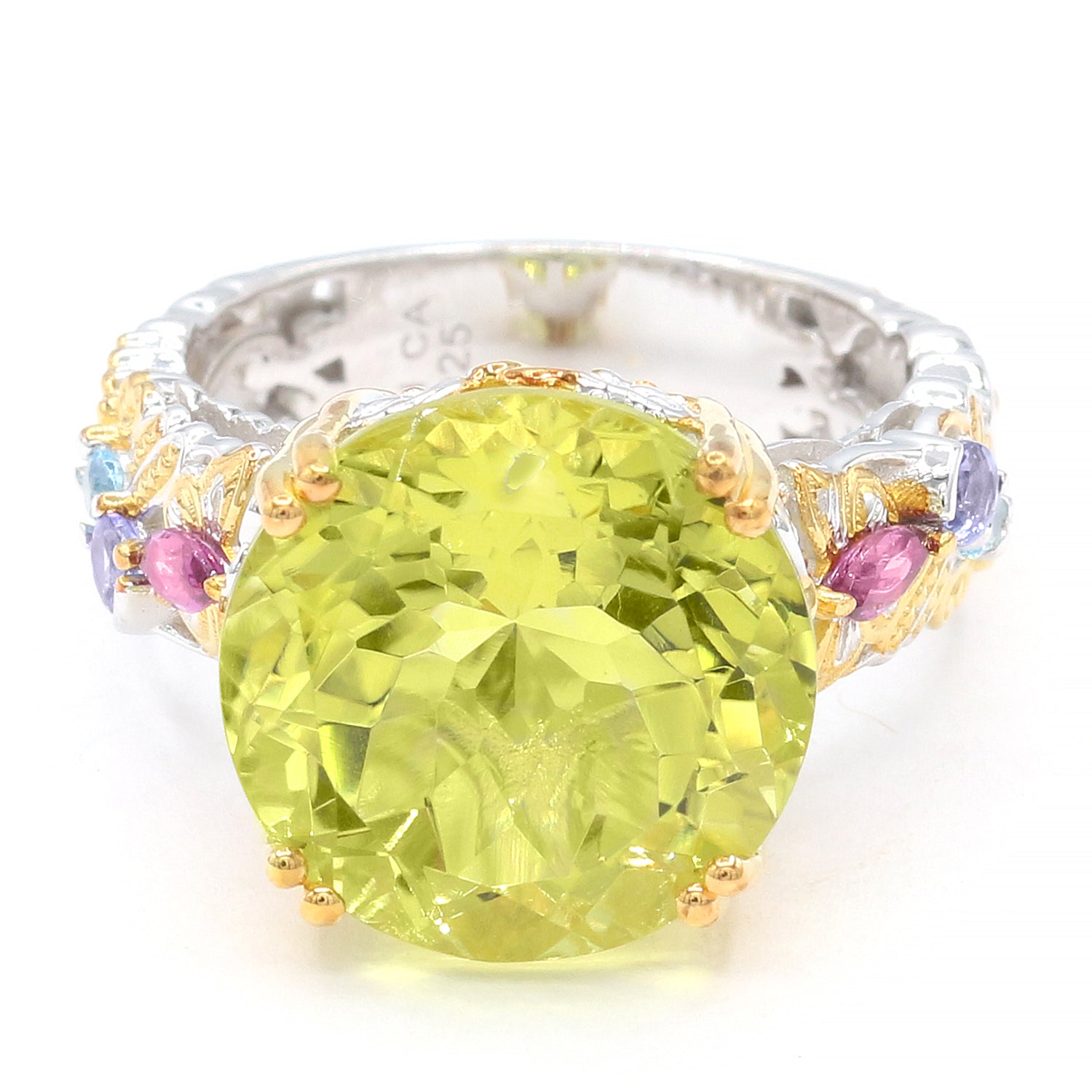 Gems en Vogue 12.16ctw Ouro Verde & Multi Gemstones Butterfly Ring