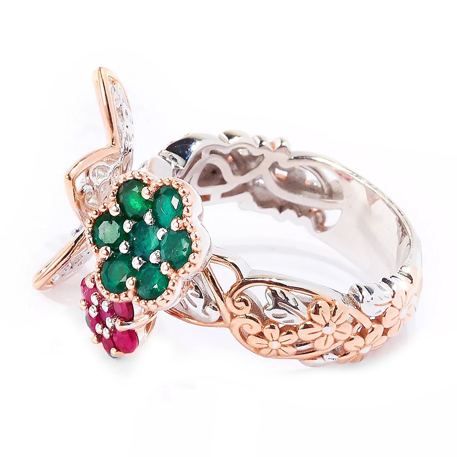 Gems en Vogue 2.09ctw Tanzanite, Emerald, Ruby & Zircon Multi Gemstones Flower Ring