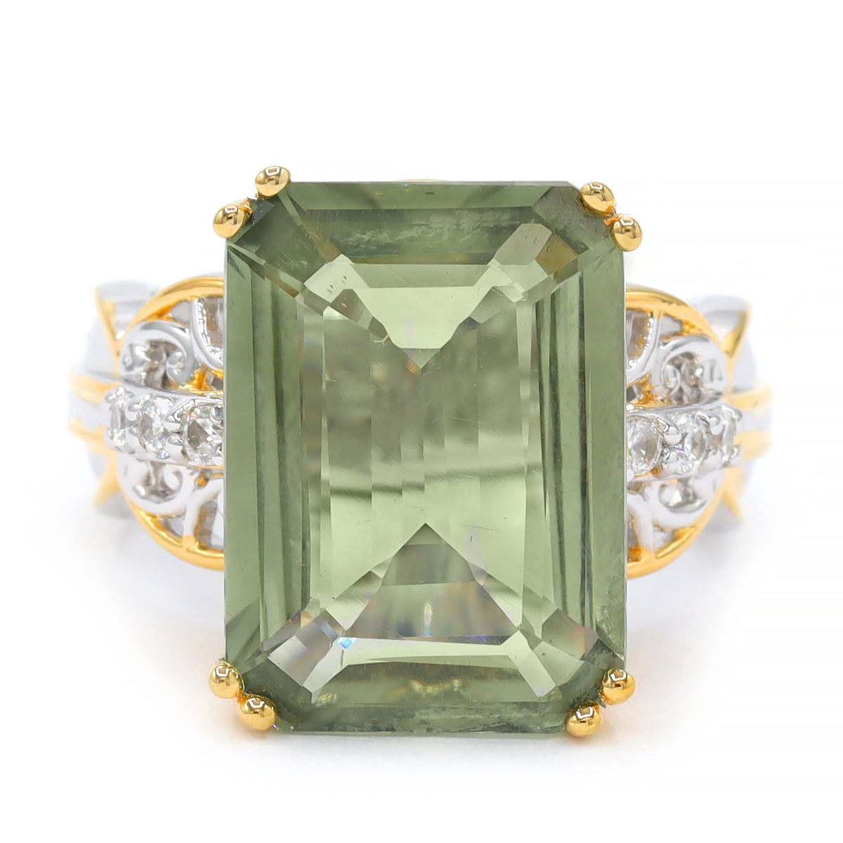 Gems en Vogue 24K Palladium Silver 12.60ctw Prasiolite & White Zircon Ring