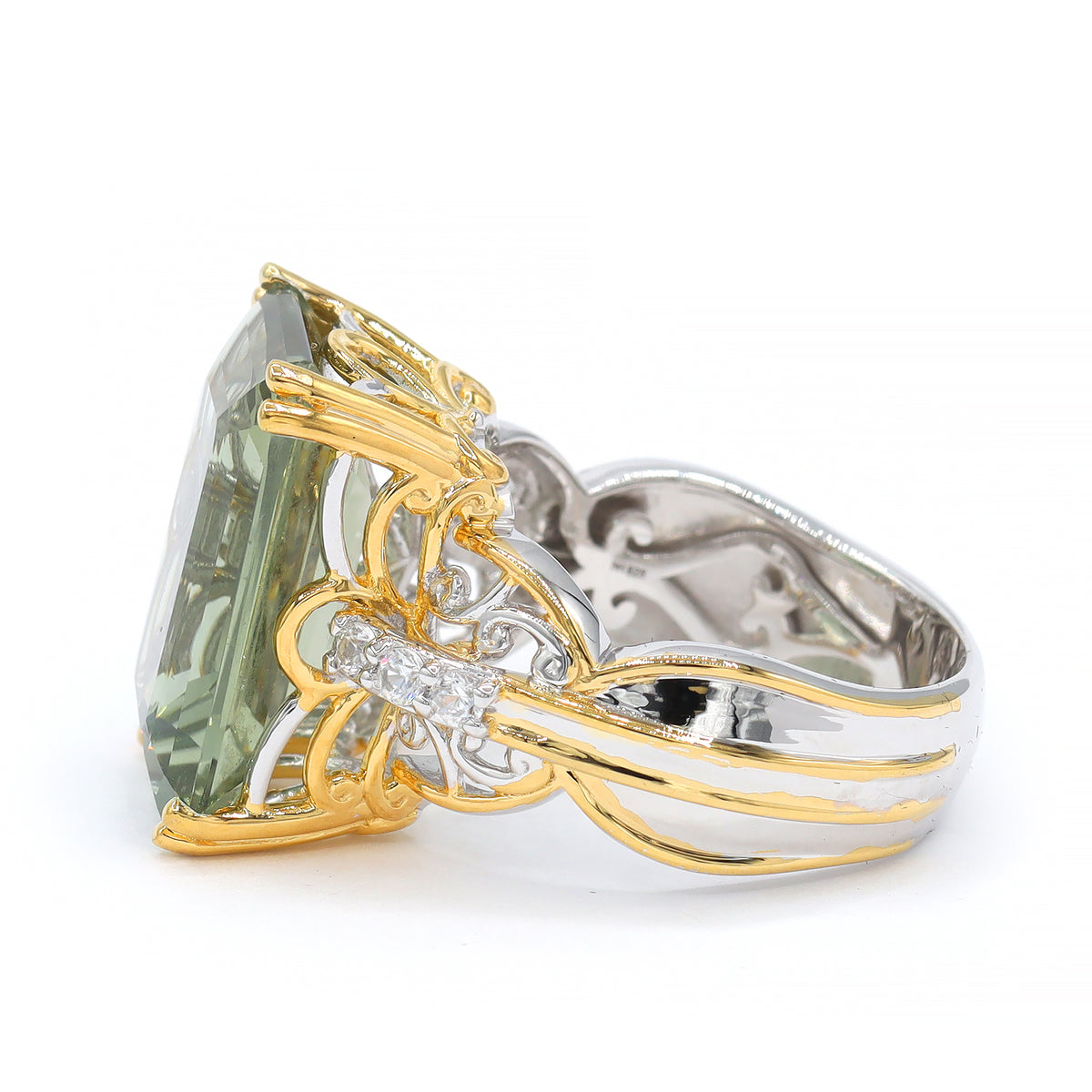 Gems en Vogue 24K Palladium Silver 12.60ctw Prasiolite & White Zircon Ring