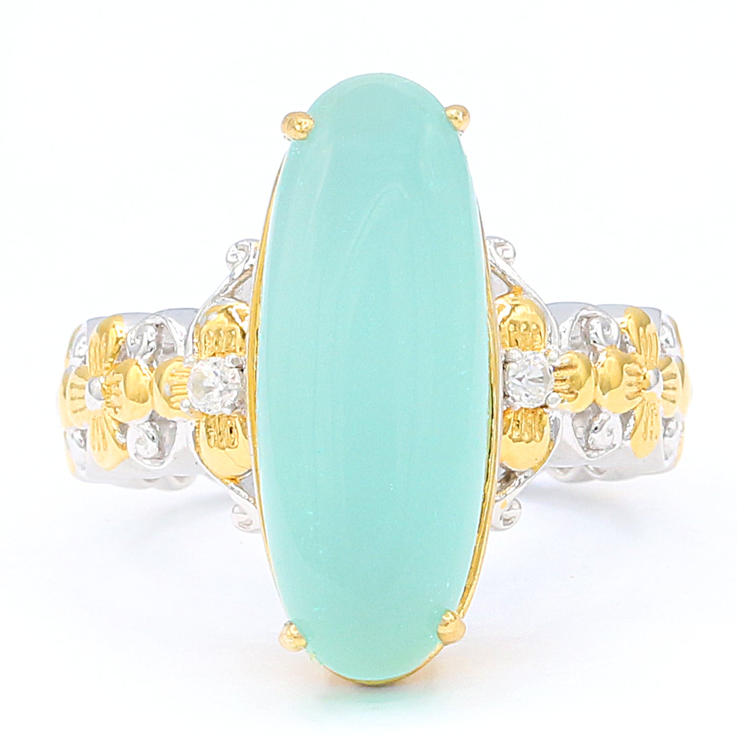 Gems en Vogue Seafoam Chalcedony & White Zircon Ring