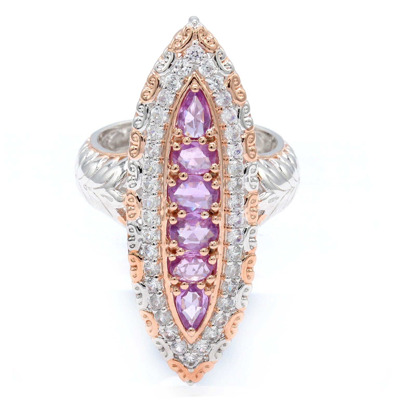 Gems en Vogue 2.21ctw Lilac Sapphire & White Zircon Halo Ring