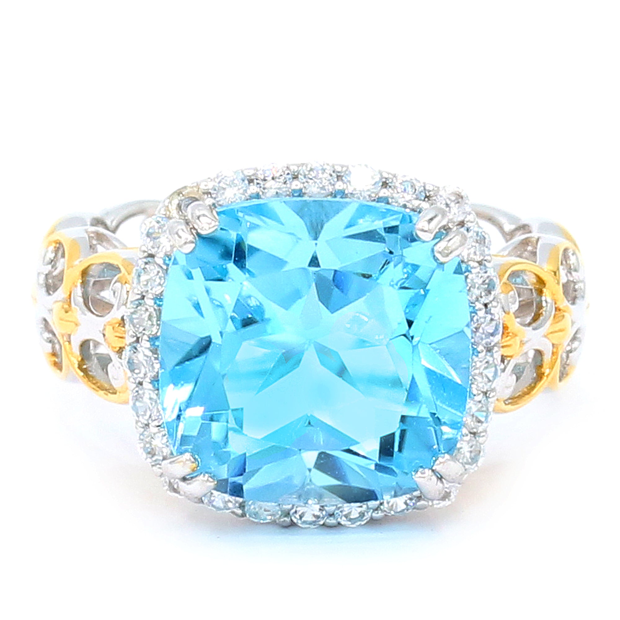 Gems en Vogue 24K Palladium Silver 10.47ctw Blue Topaz & White Zircon Halo Ring