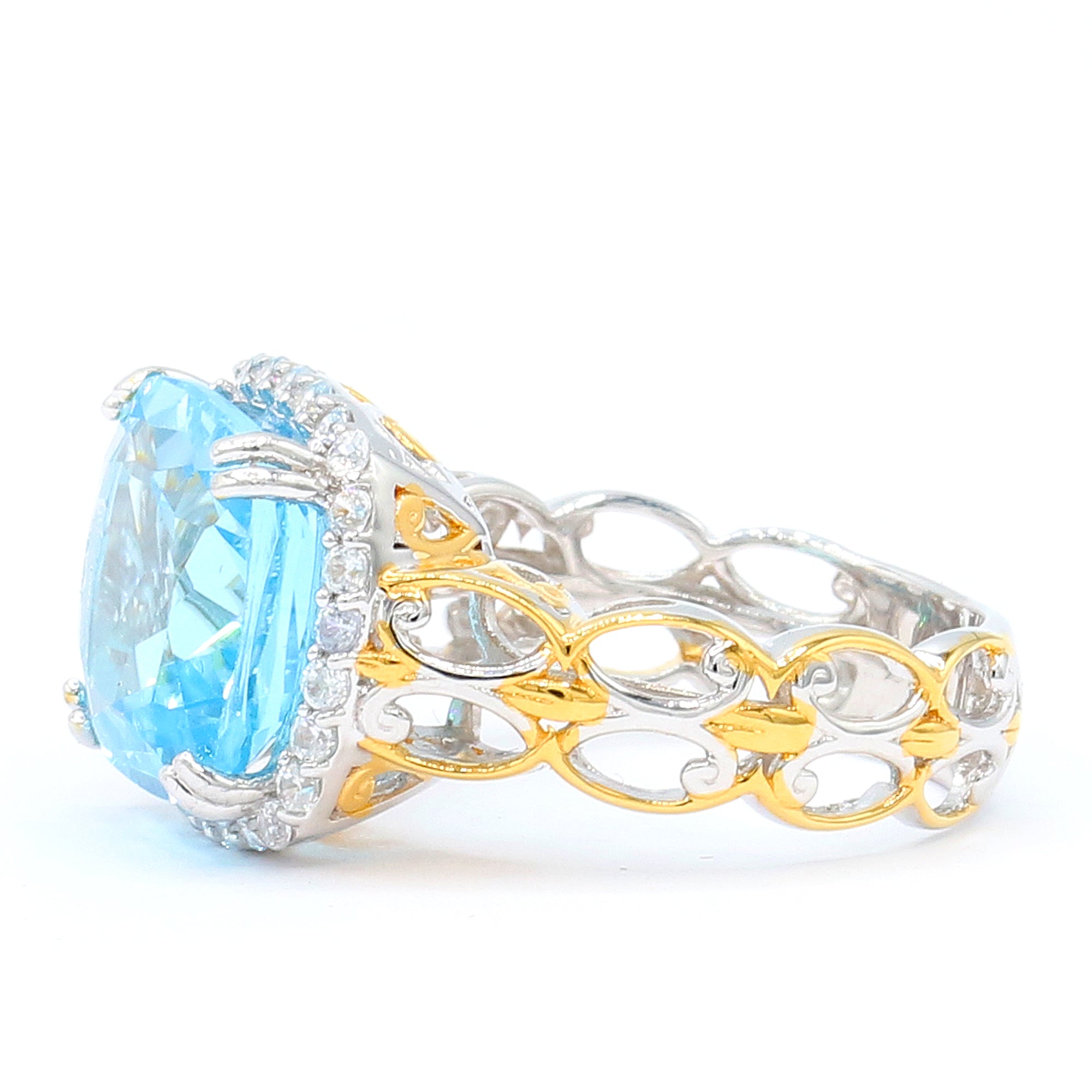 Gems en Vogue 24K Palladium Silver 10.47ctw Blue Topaz & White Zircon Halo Ring